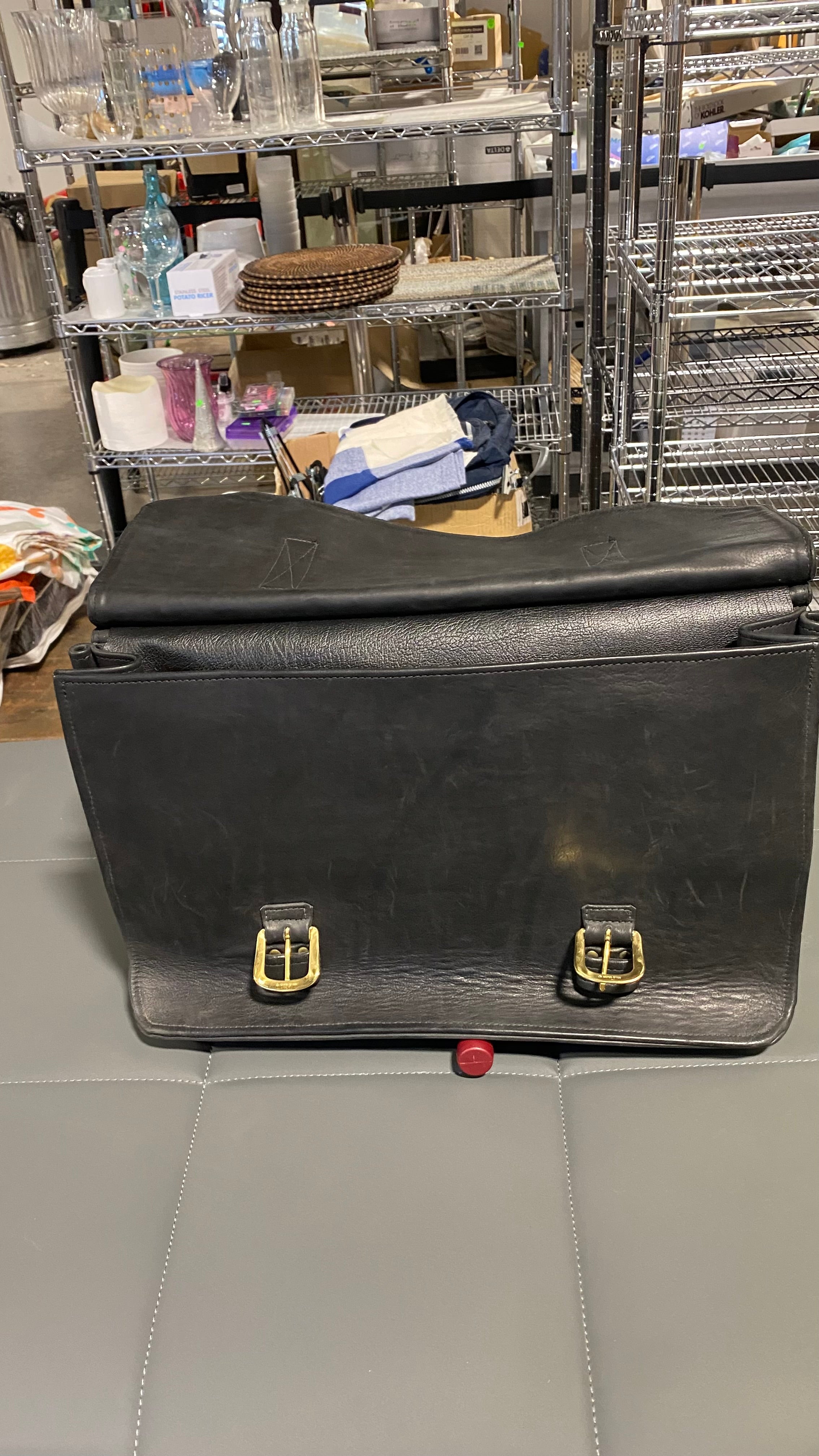 Large Two-Sided Double Buckle Leather Artist's Satchel 20"x 15"x 8"