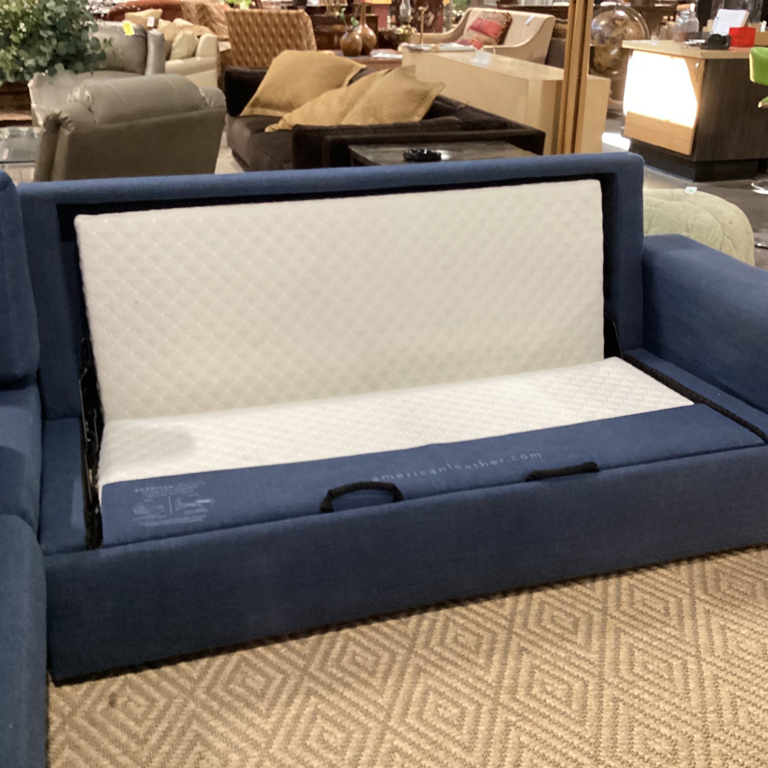 American Leather Furniture Blue Woven Queen Comfort Sleeper 2 Piece Sectional 118"x 86"x 38"x 34"