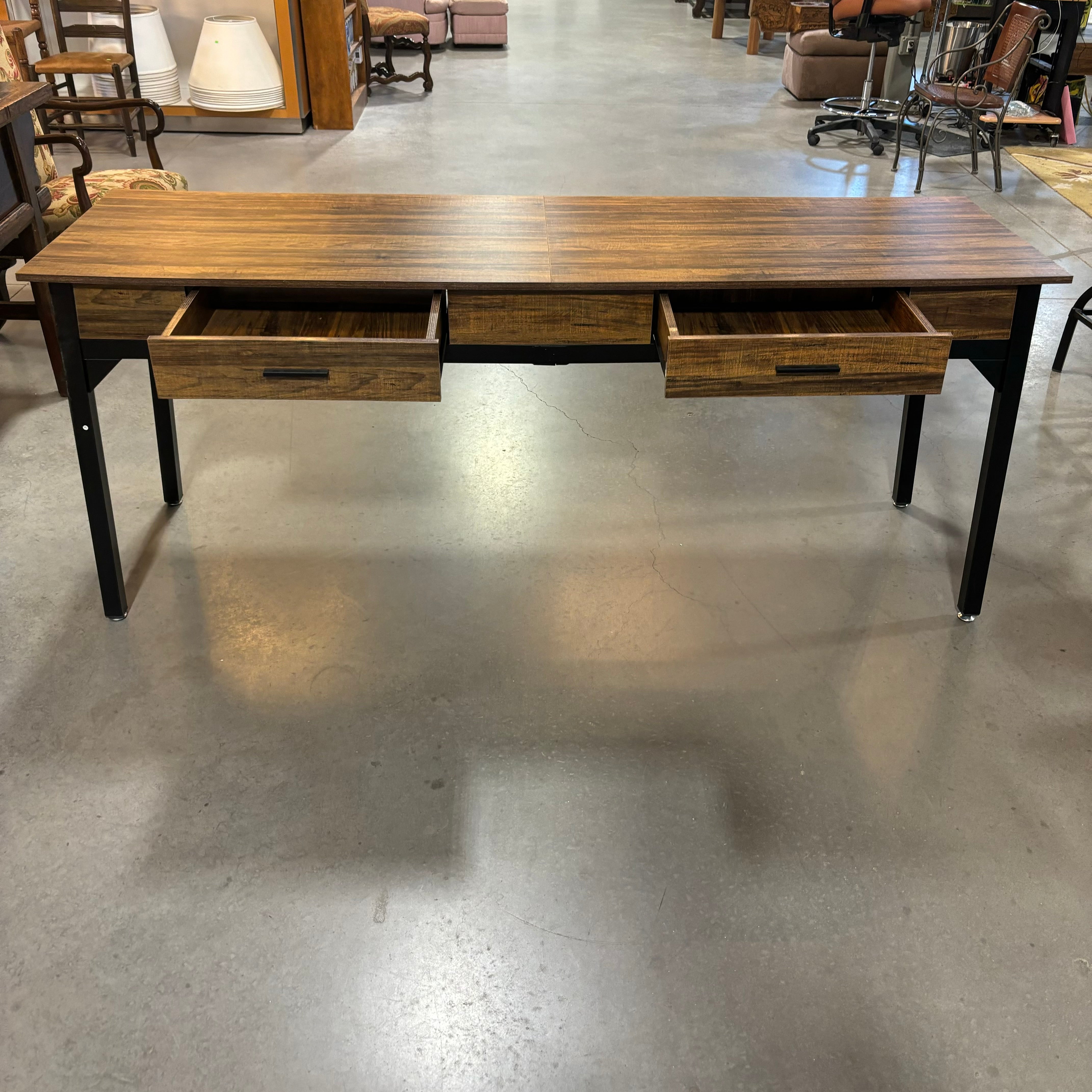 Dark Wood Style Laminate with Steel Legs 2 Drawer Desk 74"x 24"x 32"