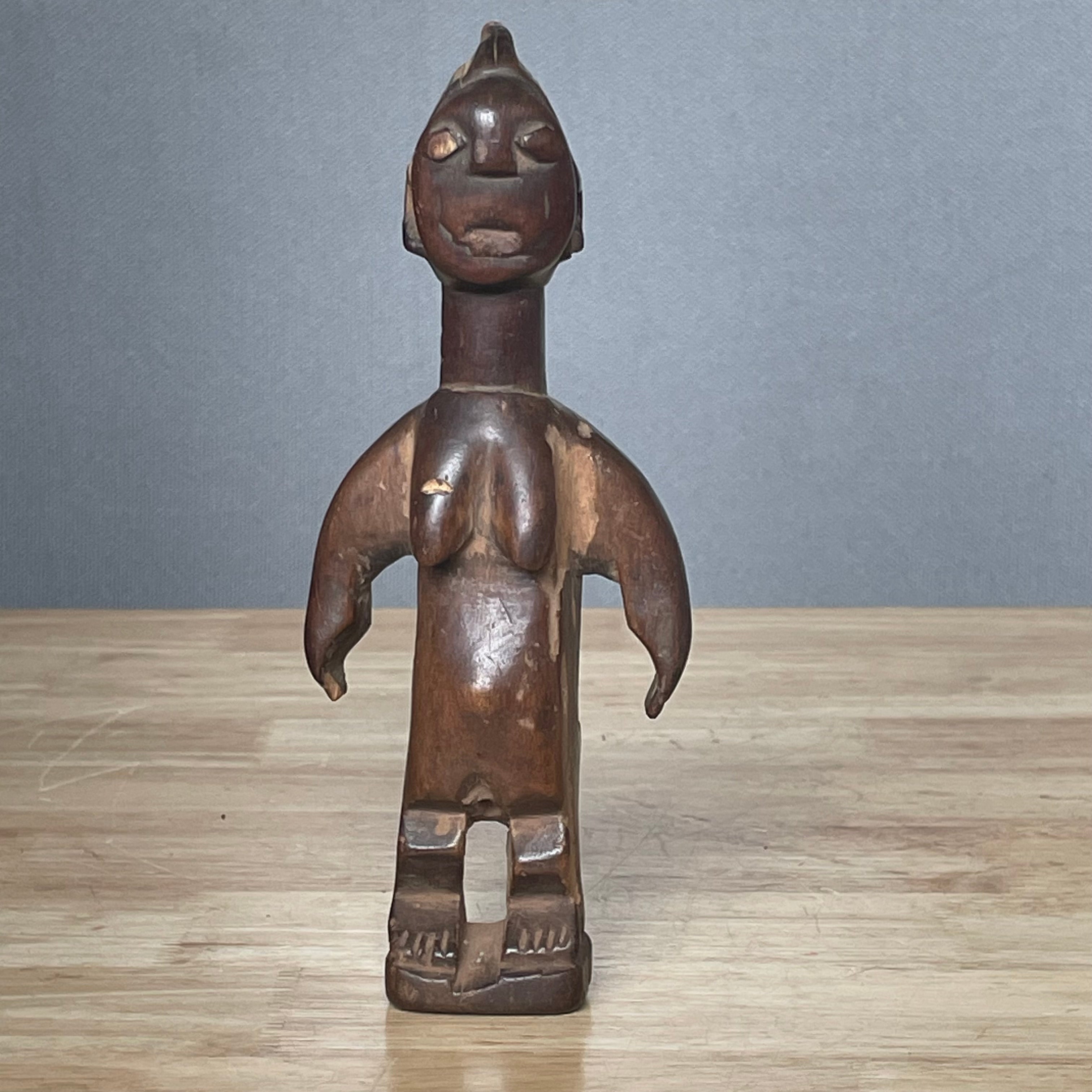 Vintage Nigerian Hand Carved Yoruba Ere Ibeji Twin Figurine, 3.5"x 8"