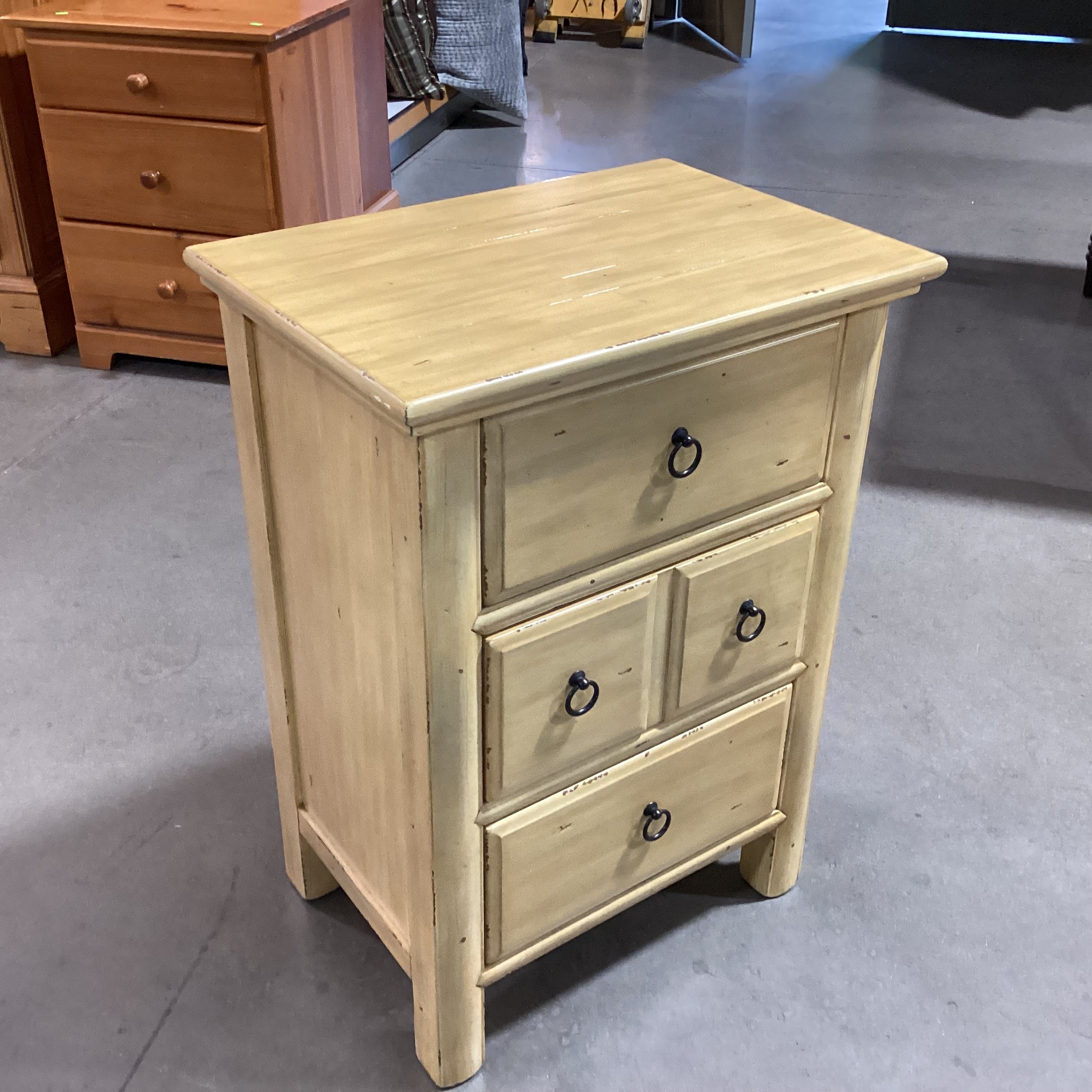 Wheat Distressed Finish Wood 3 Drawer Chest Nightstand 20"x 14"x 28"
