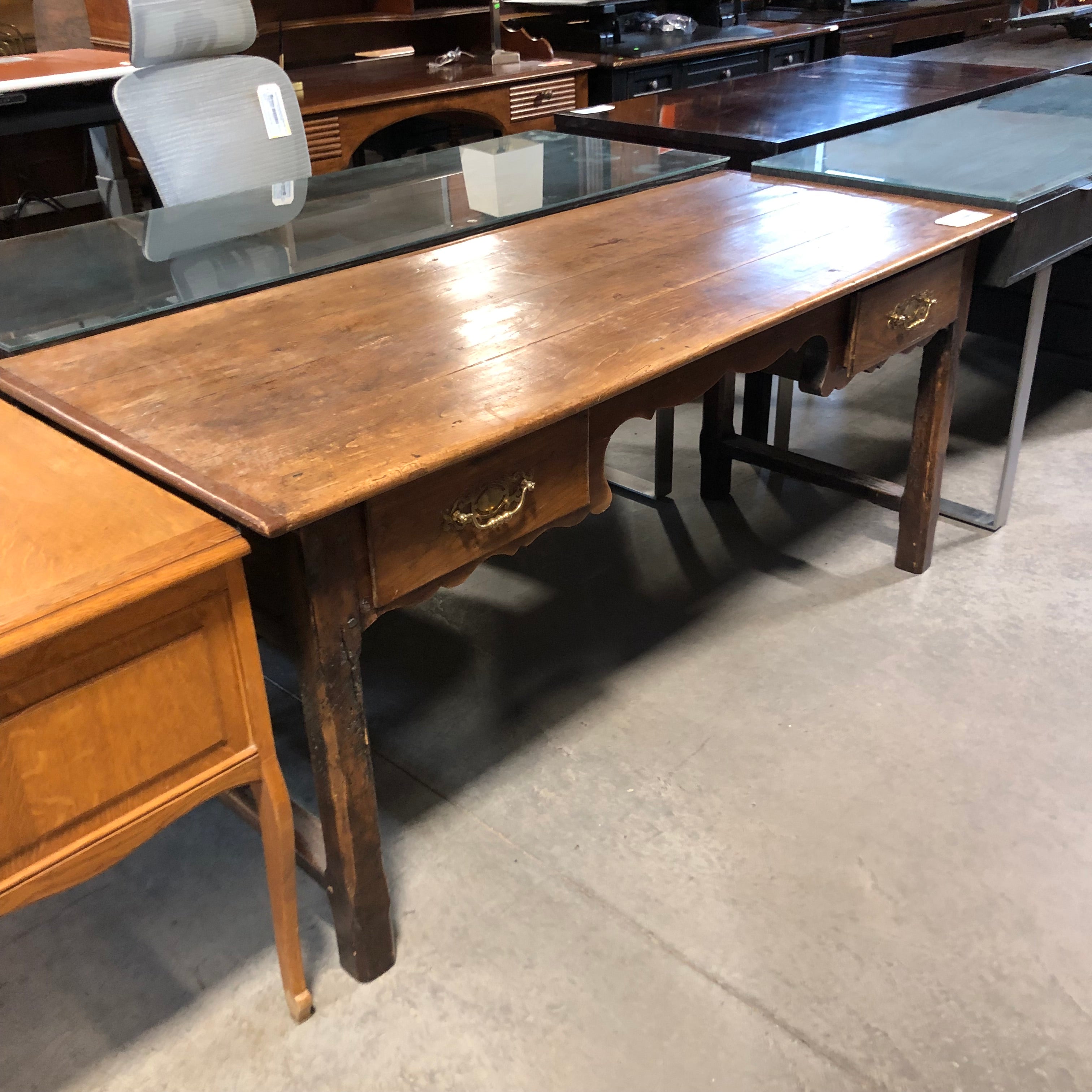 2 Drawer Antique Rustic Style Office Desk with Brass Accents 66.5"x 27"x 30"