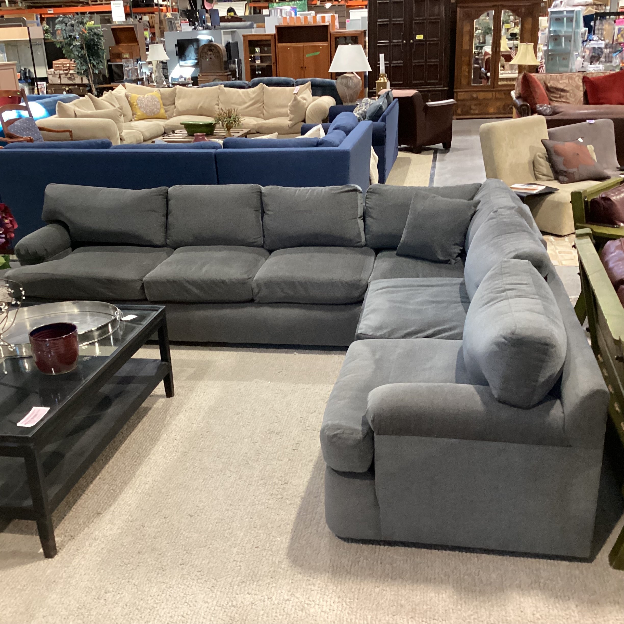 Charcoal Low Profile Down Mix 3 Piece Sectional 96"x 114"x 34"x 26"