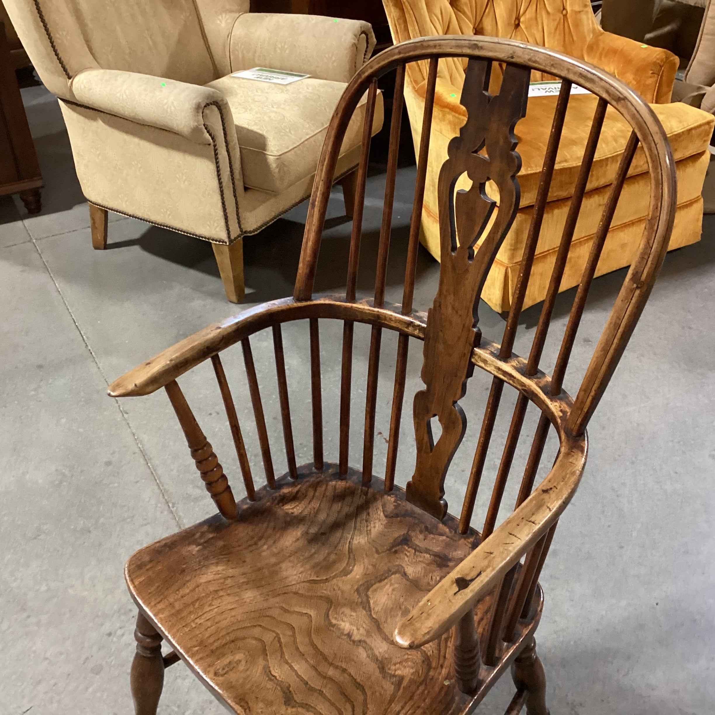 Antique English Elmwood High Back 1800 Windsor Arm Chair 21"x 21"x 41"