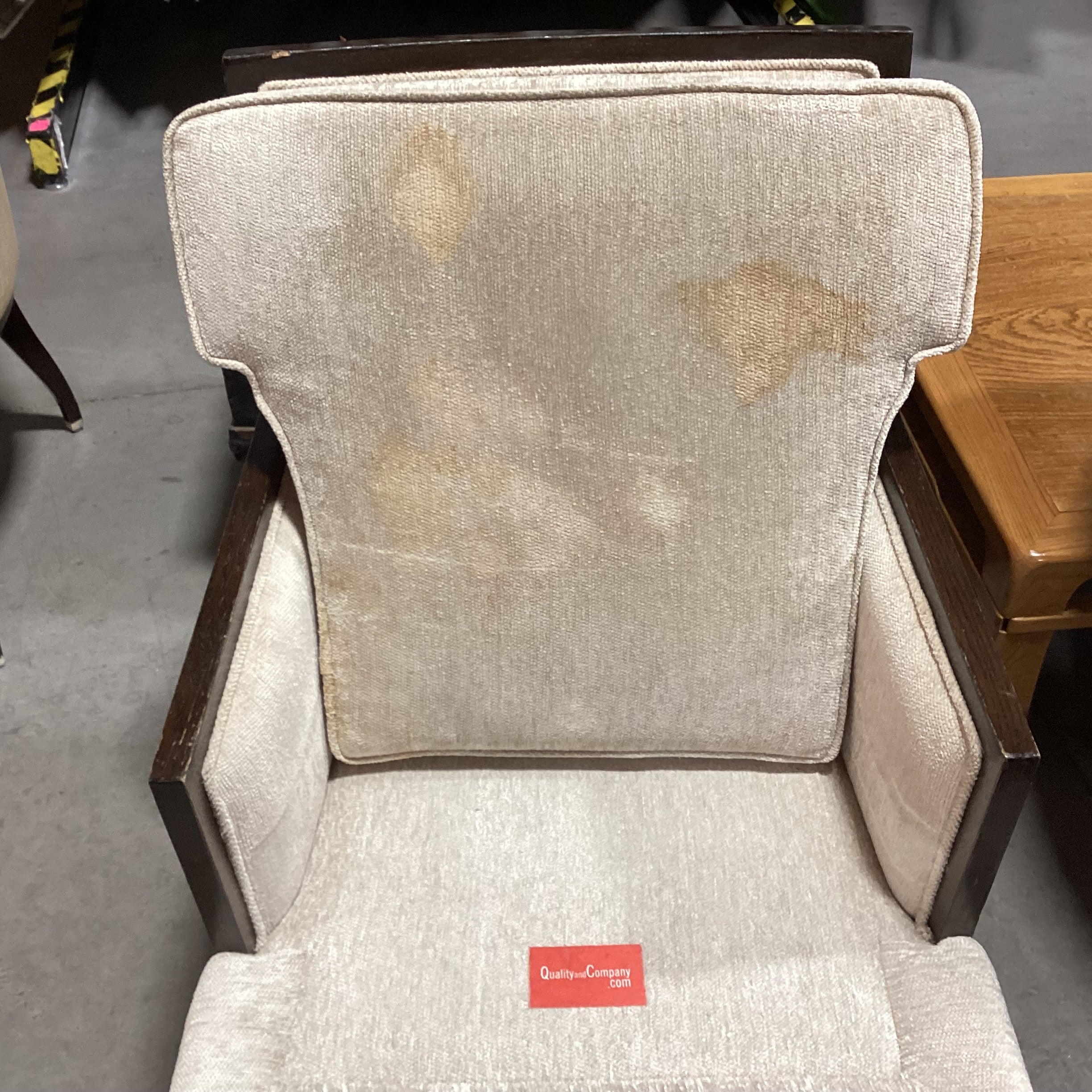 Quality Co. Ivory Chenille Woven & Dark Finish Wood Chair 25"x 30"x 33"