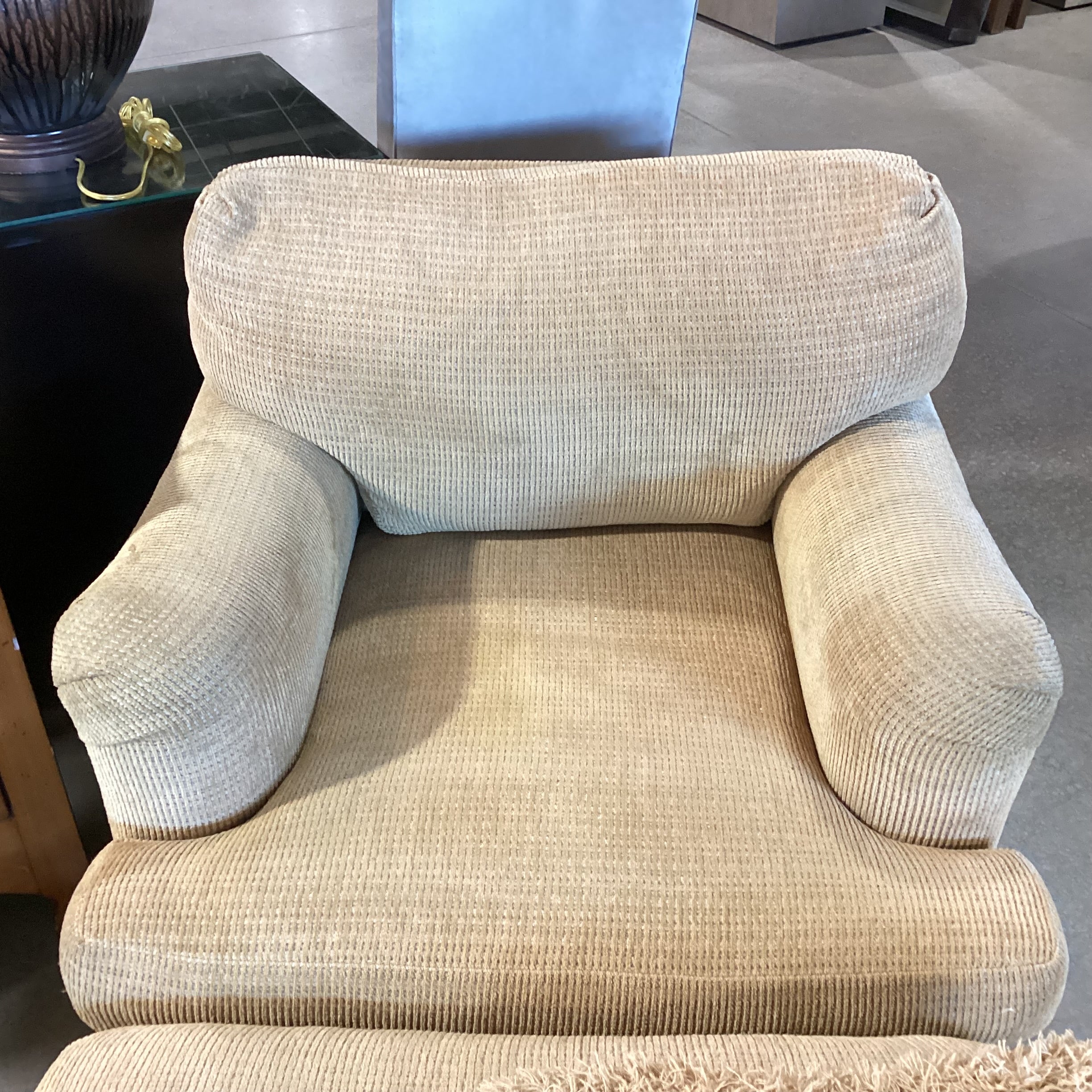 Lockhart Furniture Golden Chenille Woven & Down Mix with Ottoman on Casters Chair 36"x 36"x 31"