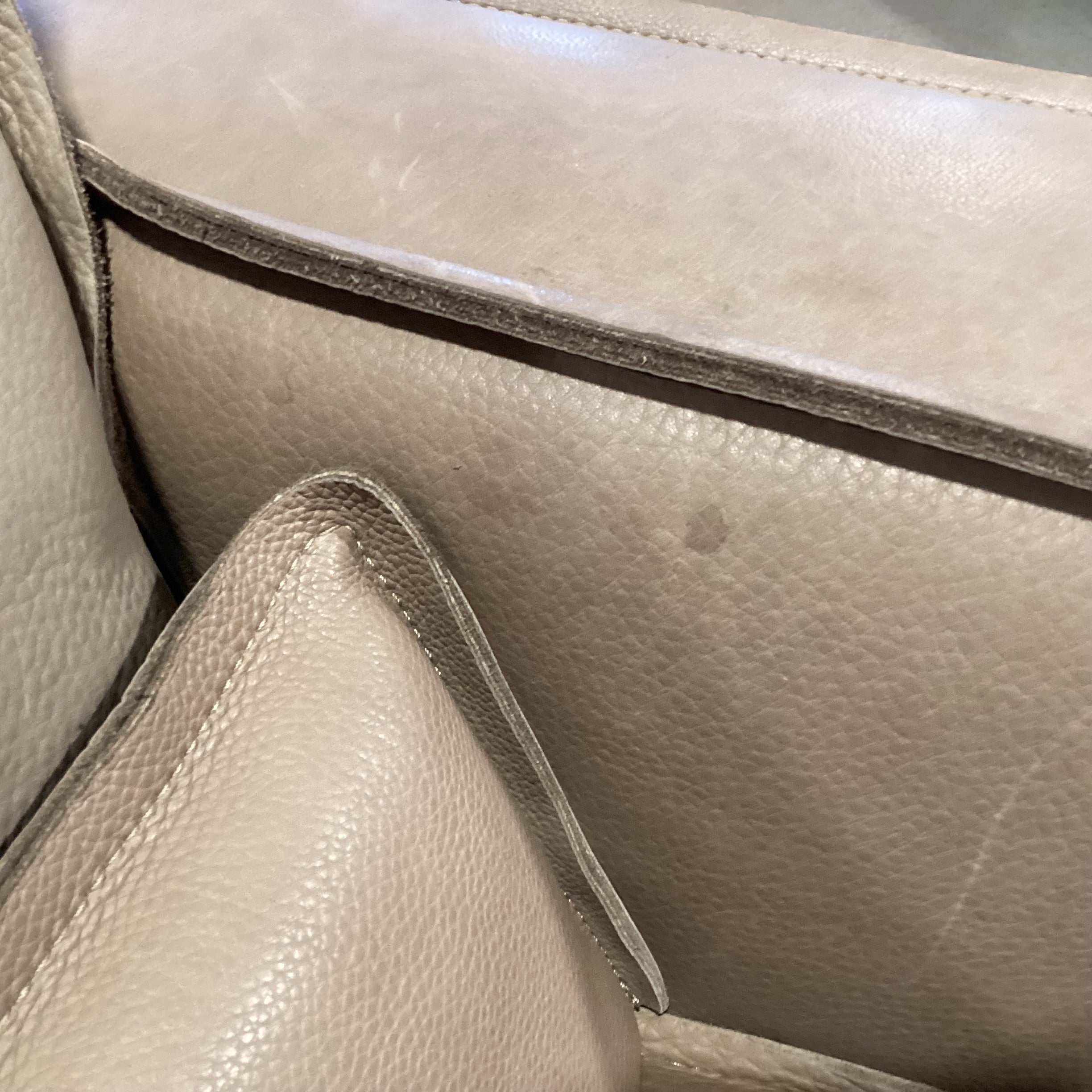 Scan Design Made in Italy Taupe Leather with Reverse Seam Modern Chair 41"x 36"x 29"