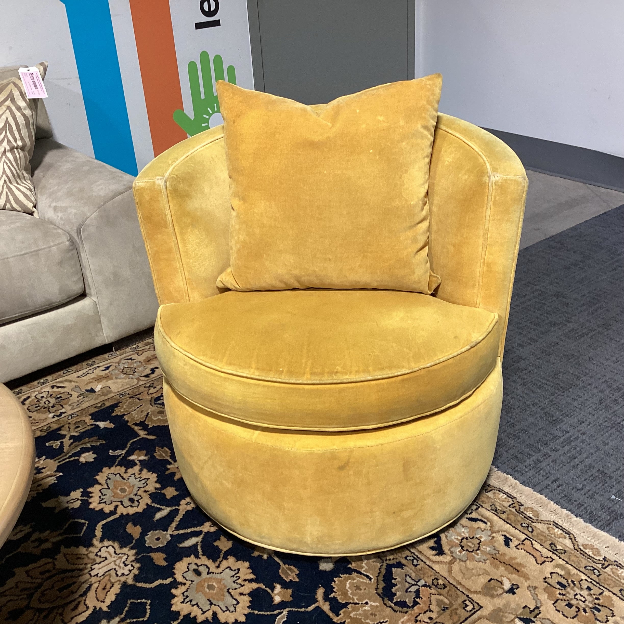 Room & Board Gold Velvet with Accent Pillow Swivel Barrel Chair 32"x 30"x 30"