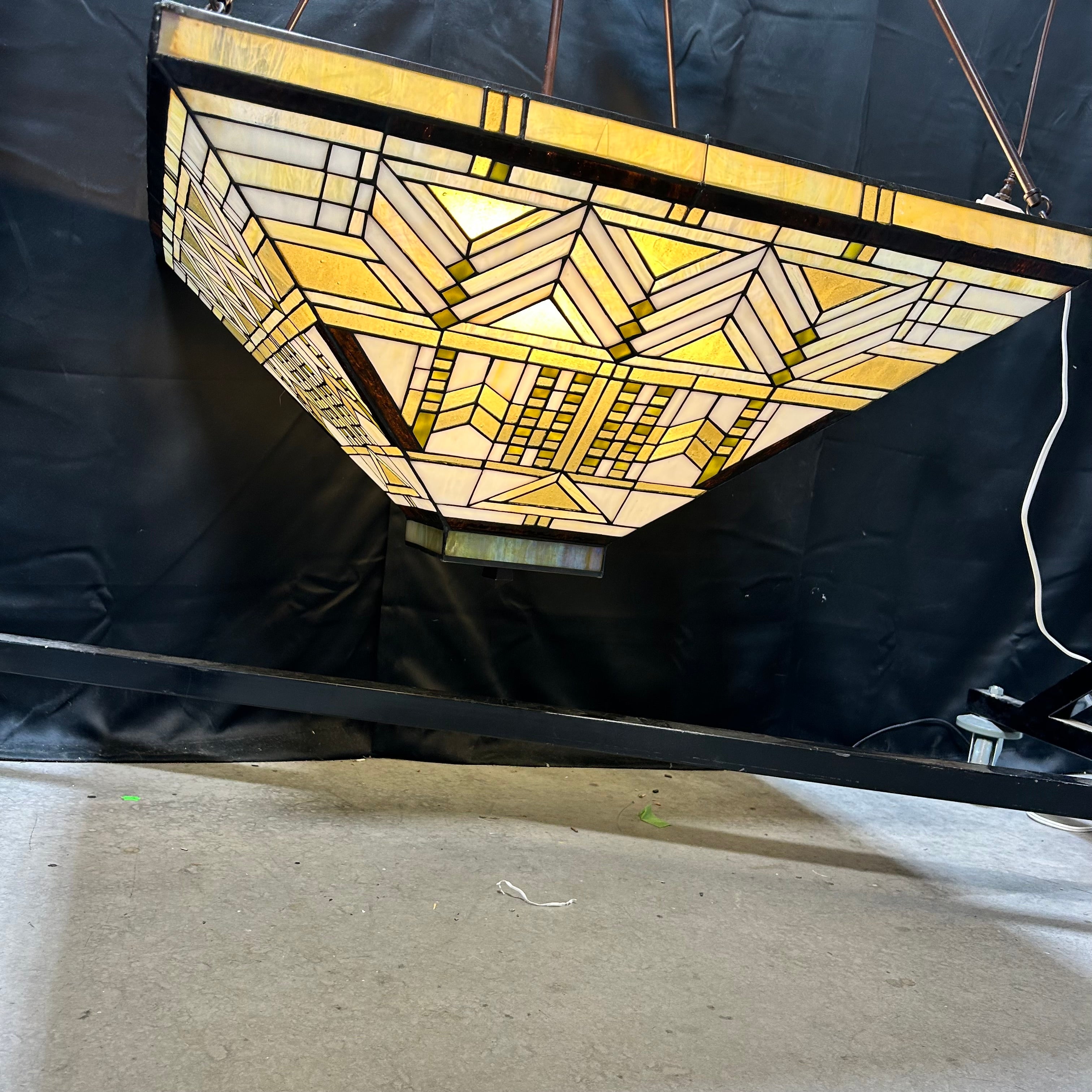 Tiffany mission style inverted 3 Light pendant 30.5"x 30.5"x 48"