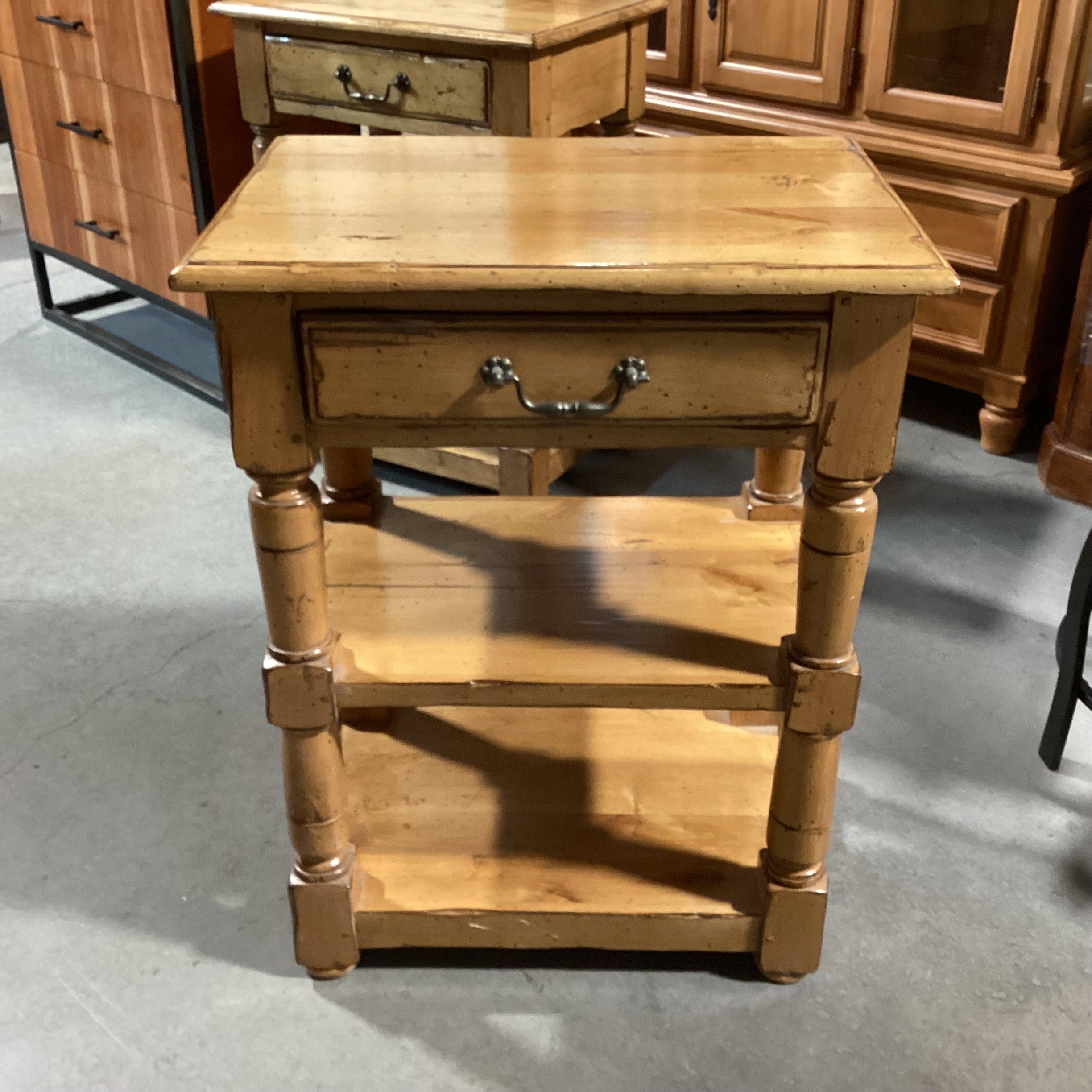 Golden Distressed Carved Wood 3 Tiered 1 Drawer End Table 25"x 18"x 33"