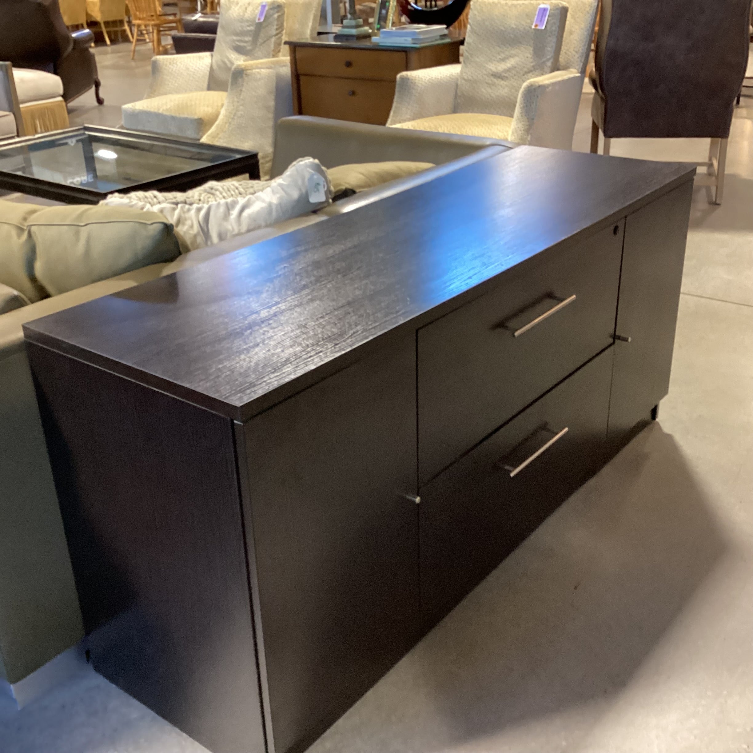Dark Finish Wood Style Veneer 2 Door 2 Drawer Credenza 63"x 20"x 29"