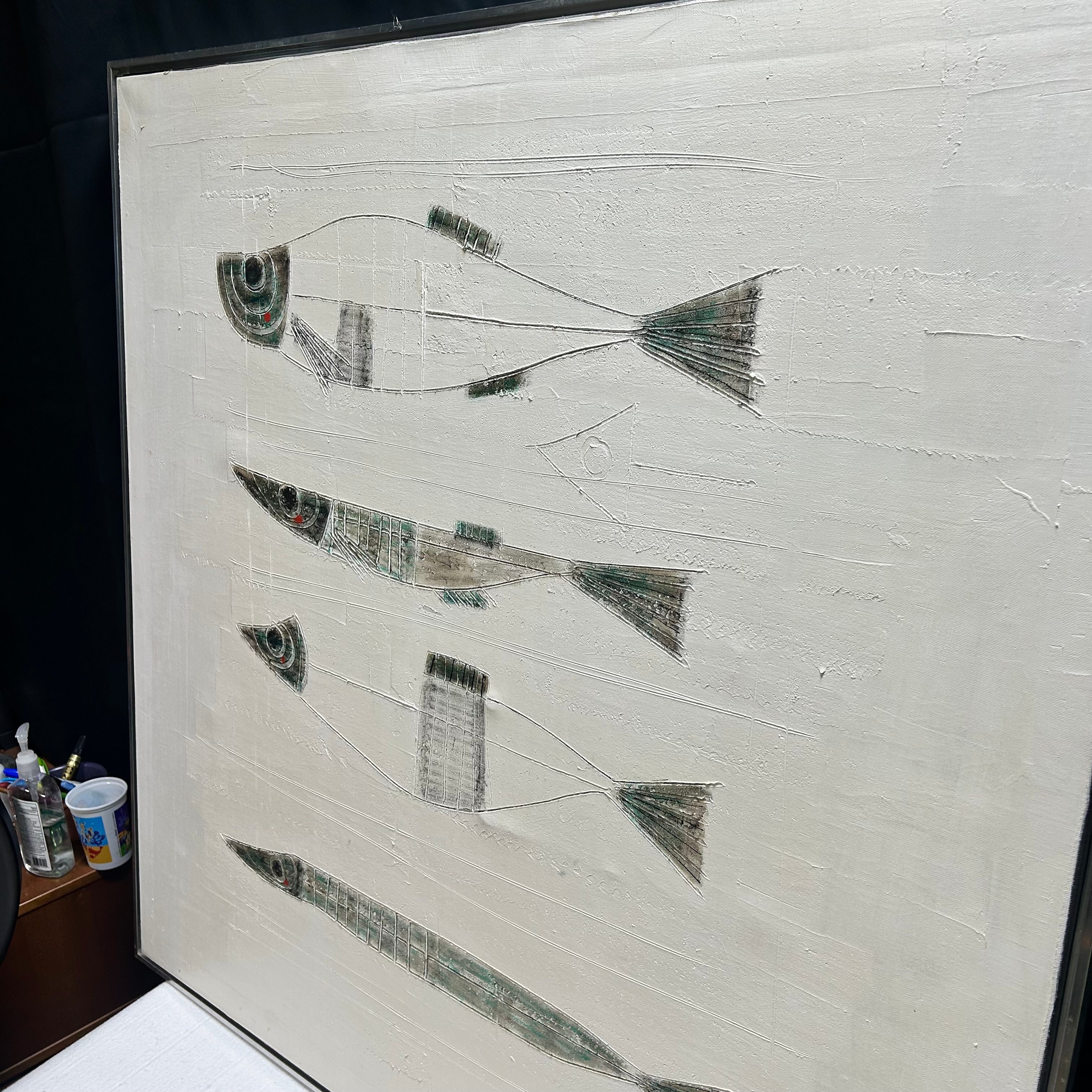 Kyung Kim "Alaskan Pollock" Oil On Canvas Steel Frame 41"x 41"