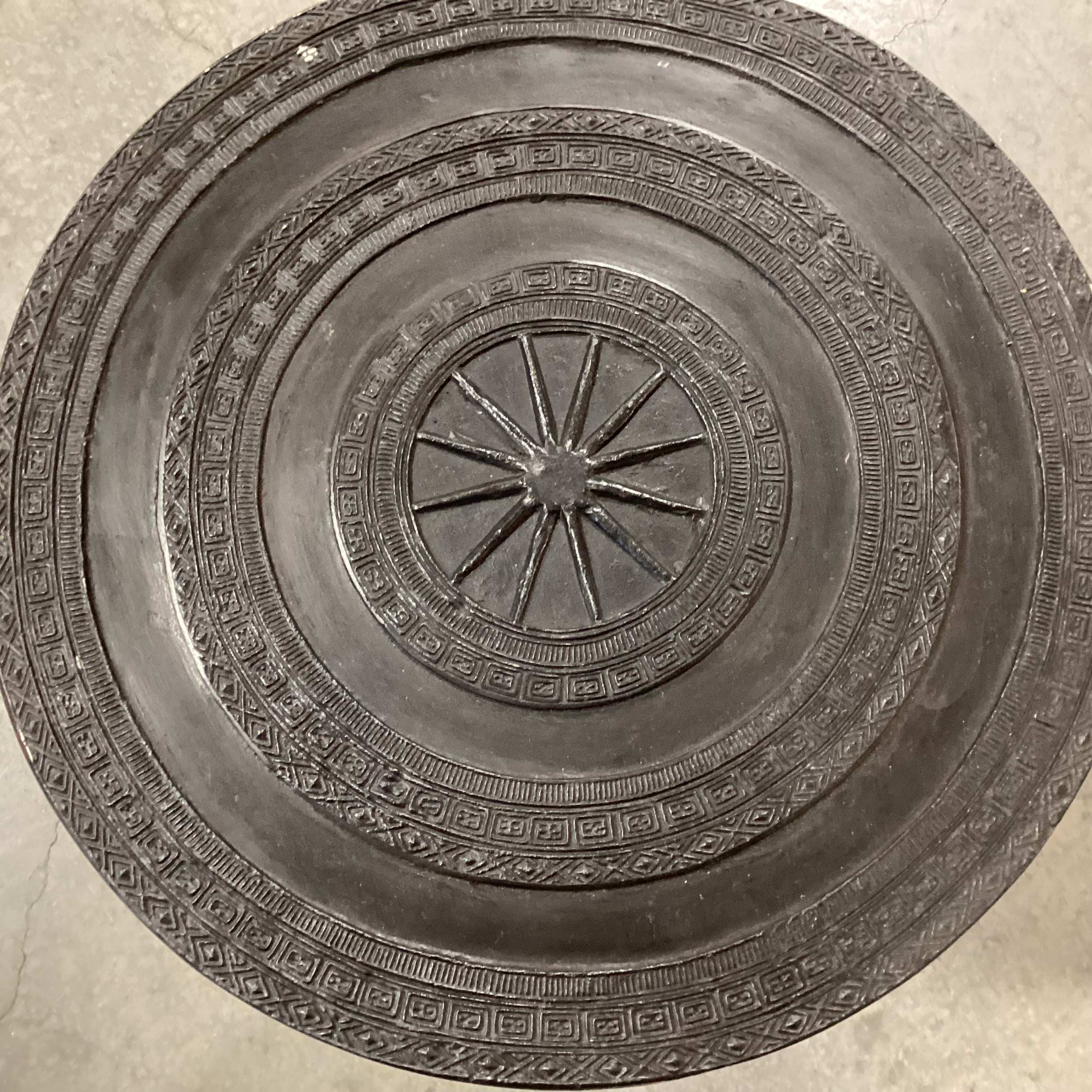 Asian Bronze Rain Drum Style Accent Table 13" Diameter x 18"