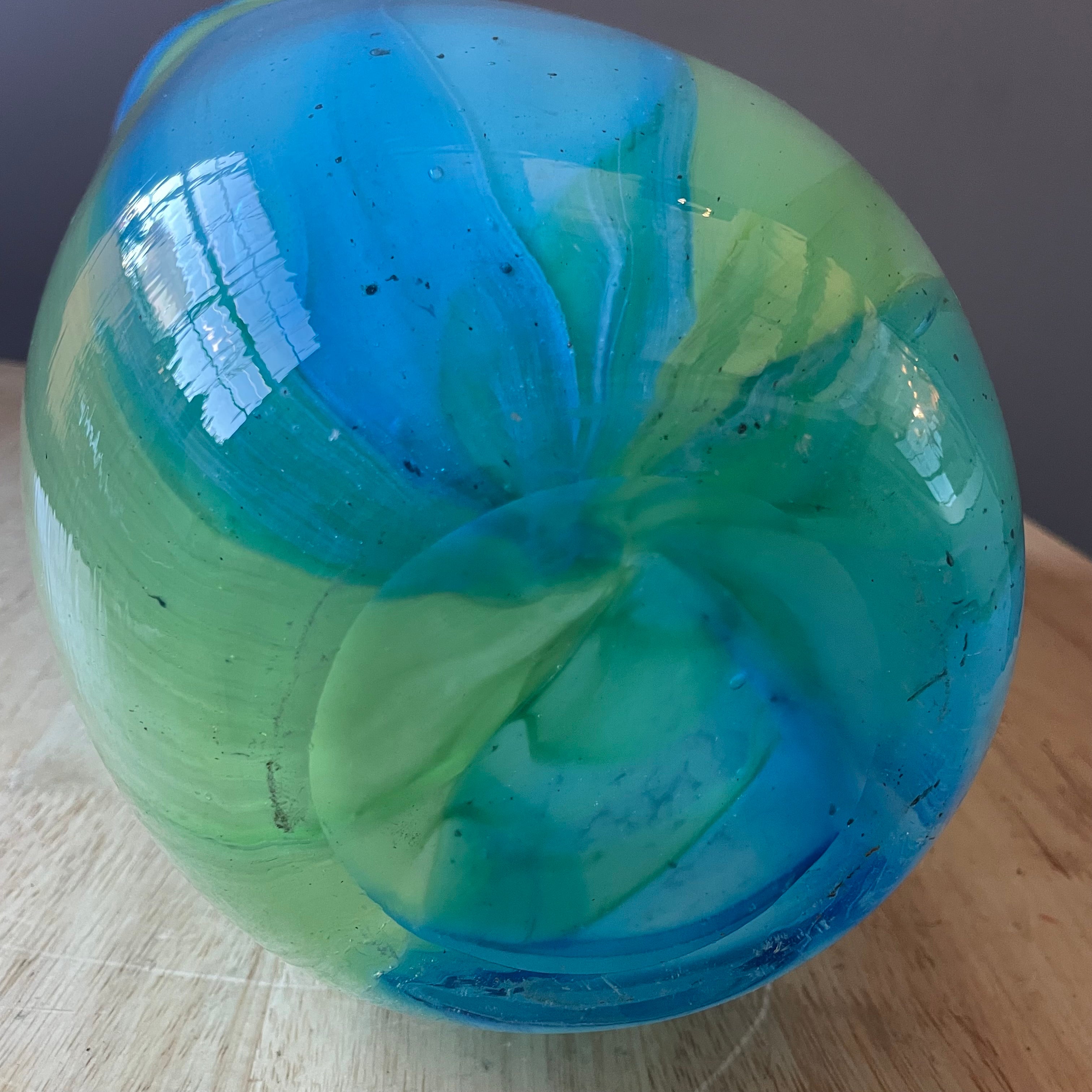 Handblown Blue/Green Swirls Glass Vase, 10"x 16"