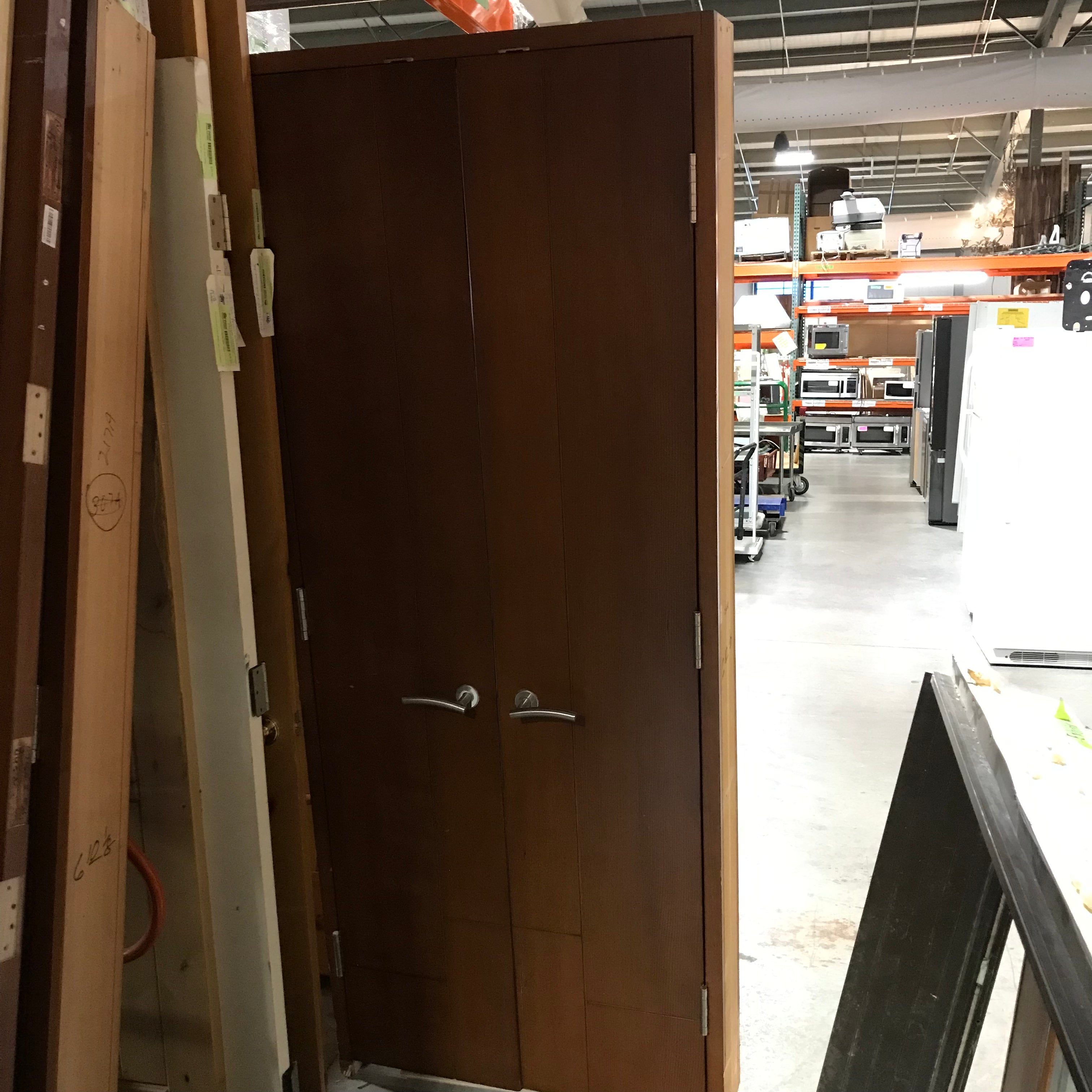 34.75"x 85.5"x 5.5" Rough Opening Brown Contemporary Pantry French Doors with Ball Catches With Jamb