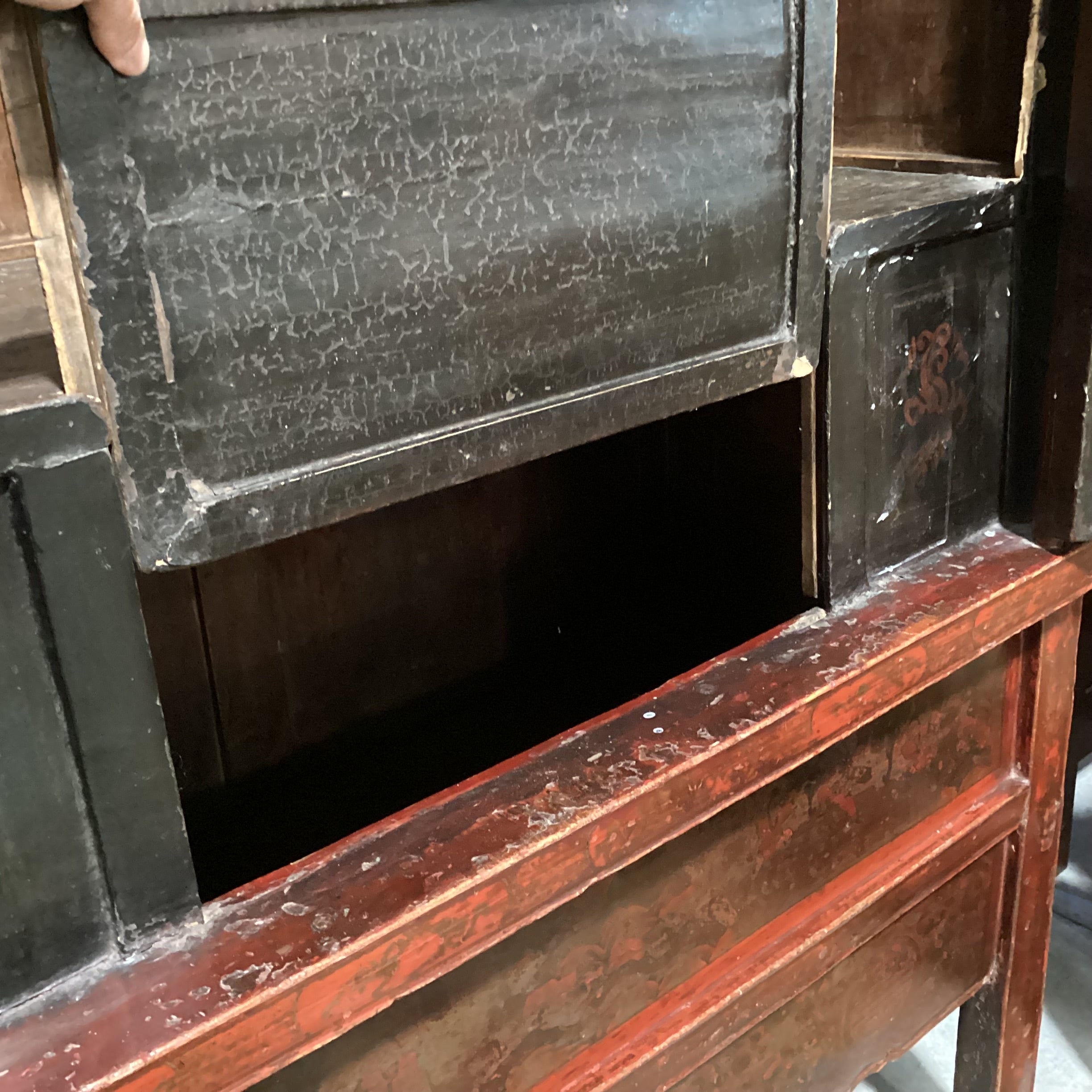 Antique Asian Red Lacquered 2 Door Armoire 45"x 23"x 77"