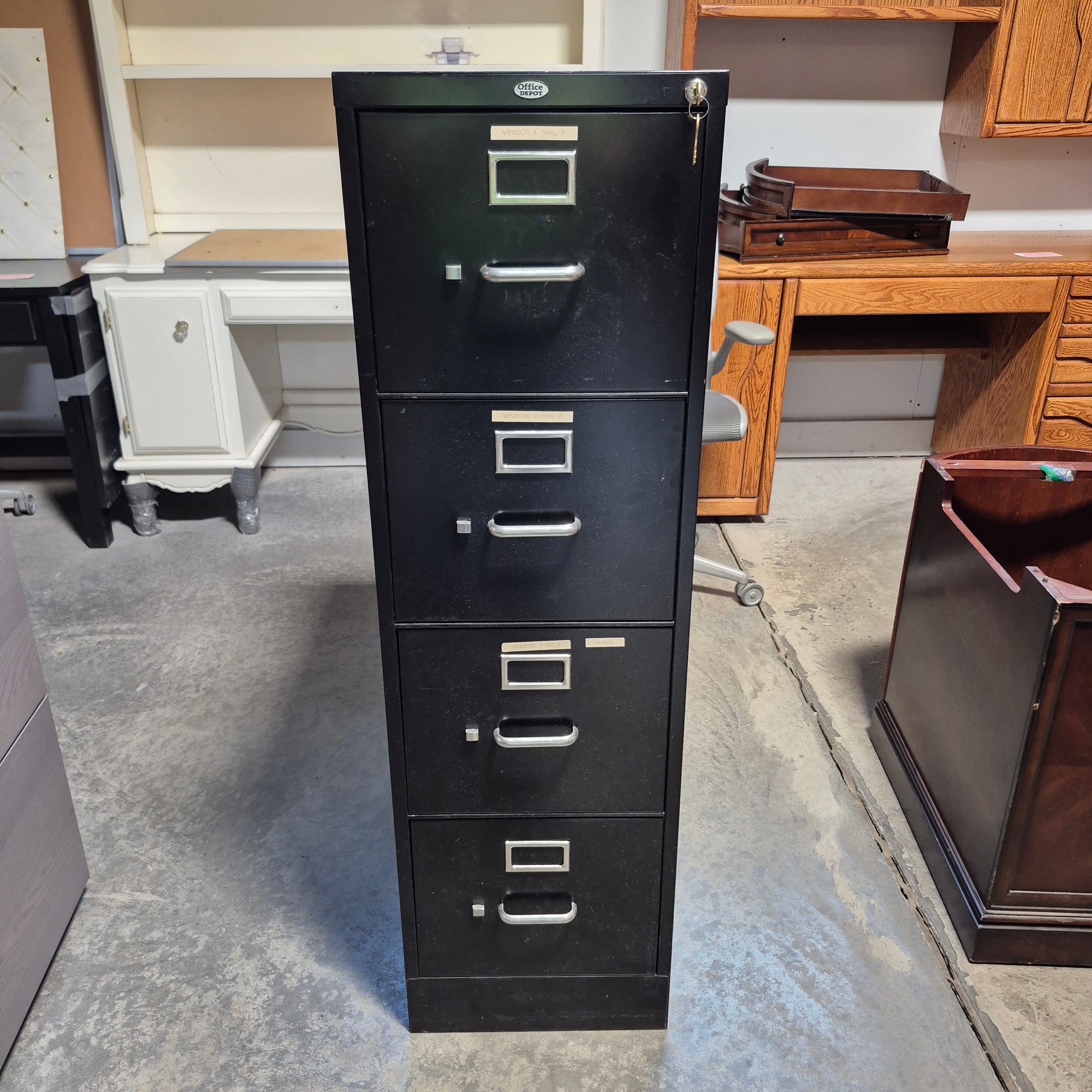 Office Depot 4 Drawer Black File Cabinet 15"x 26.5"x 50.5"