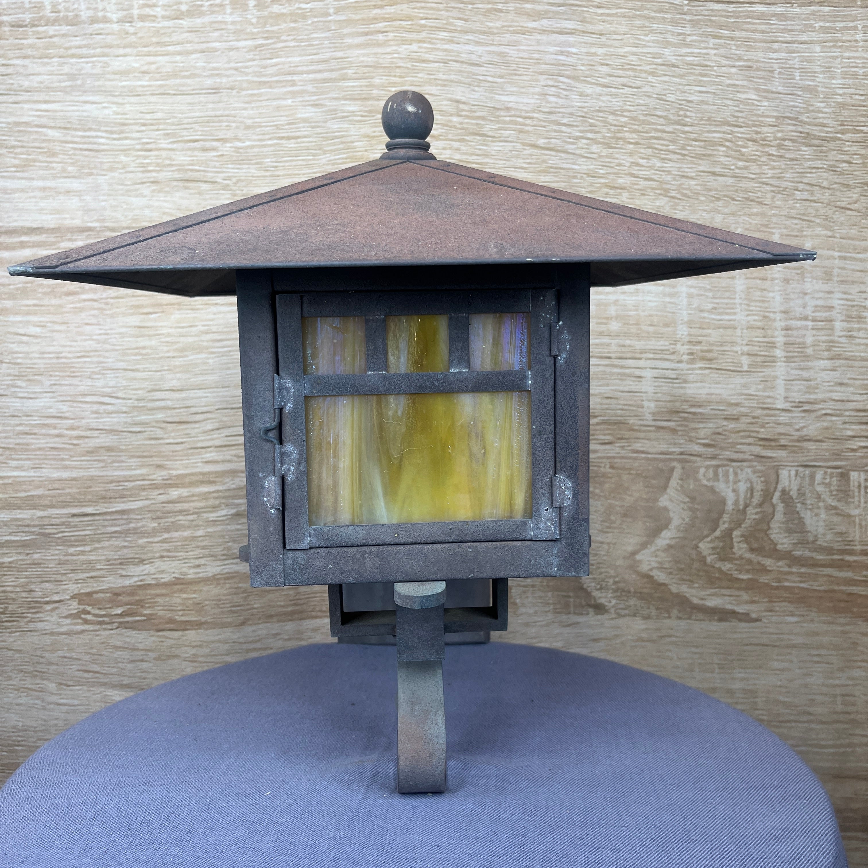 Lighting Innovations 3-Light Mission Arts and Crafts Weathered Bronze with Iridescent Honey Slag Glass Outdoor Sconce 12"x 14"x 15"