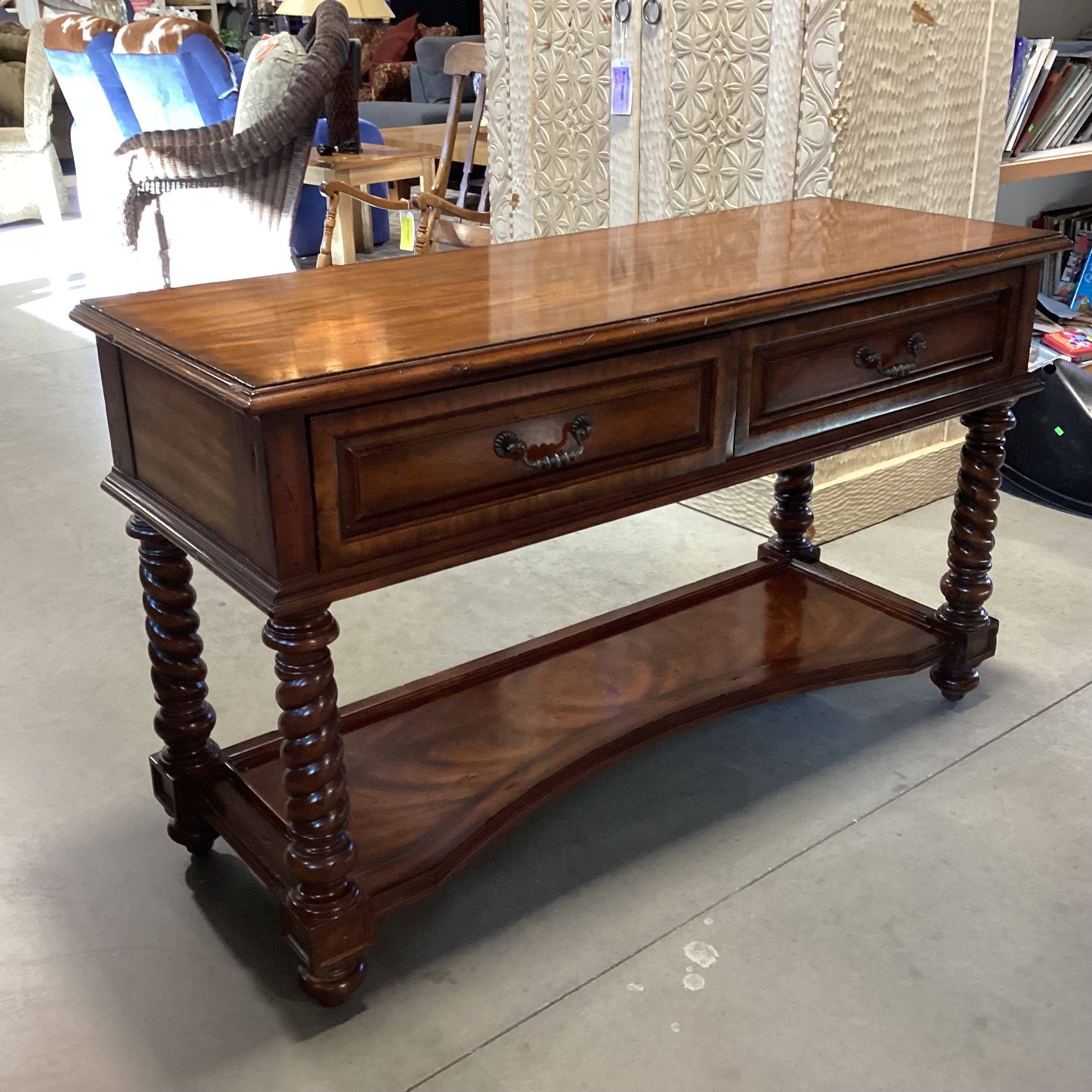 Maitland Smith Ornate Carved Wood 2 Drawer Console Sofa Table 55"x 20"x 33"