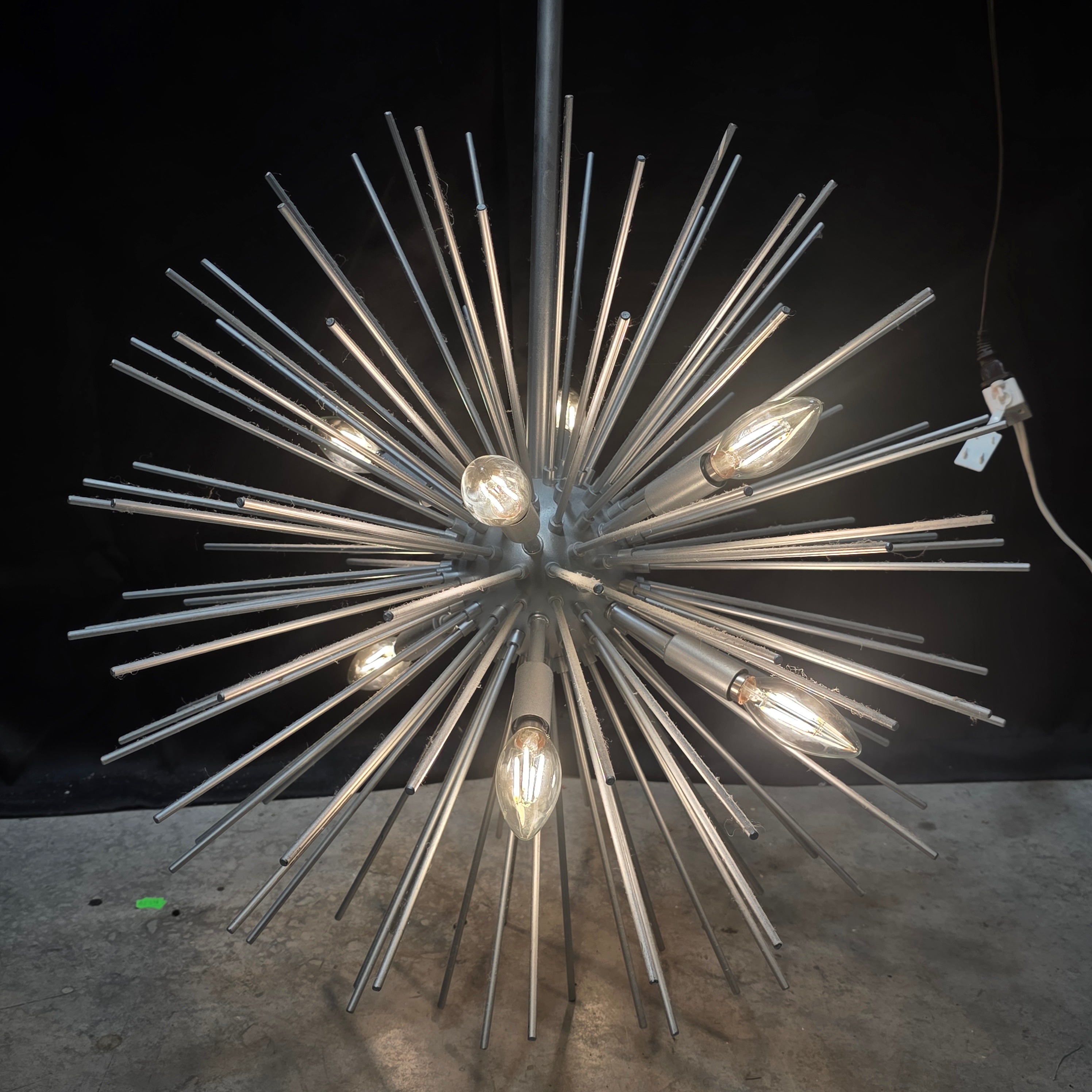 Eight Light Nickel Sputnik Mid-Century Modern Ceiling Light 22"Dx90"