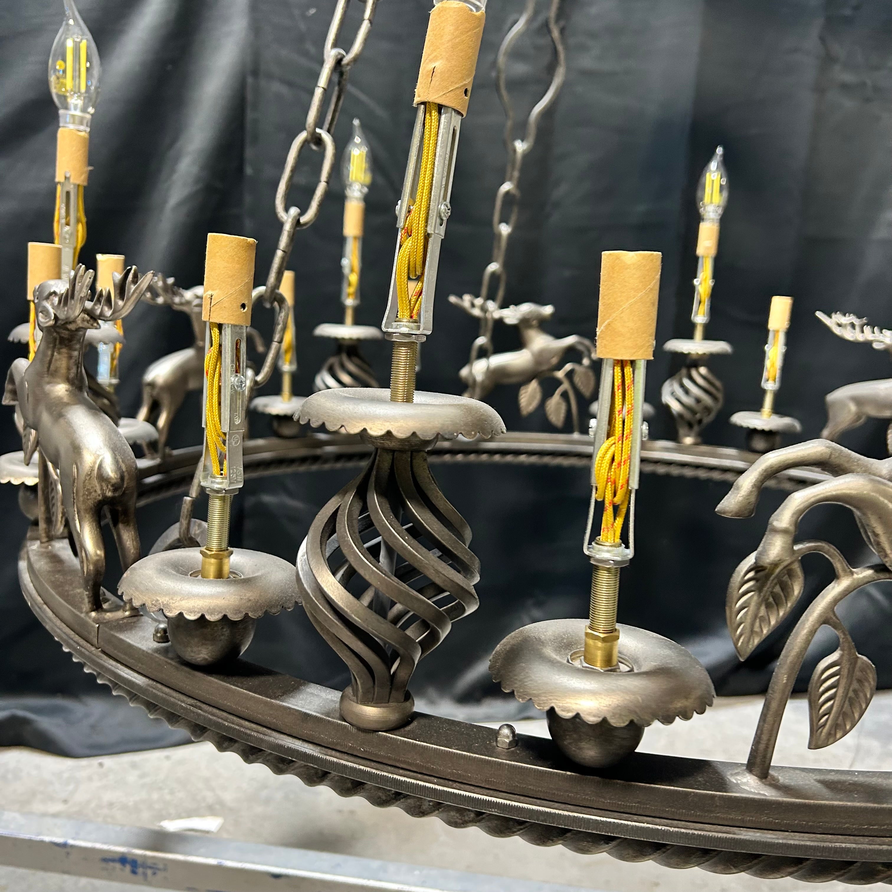 Vintage Custom-Made Leaping Stag 18 Light Chandelier 36"x 44"