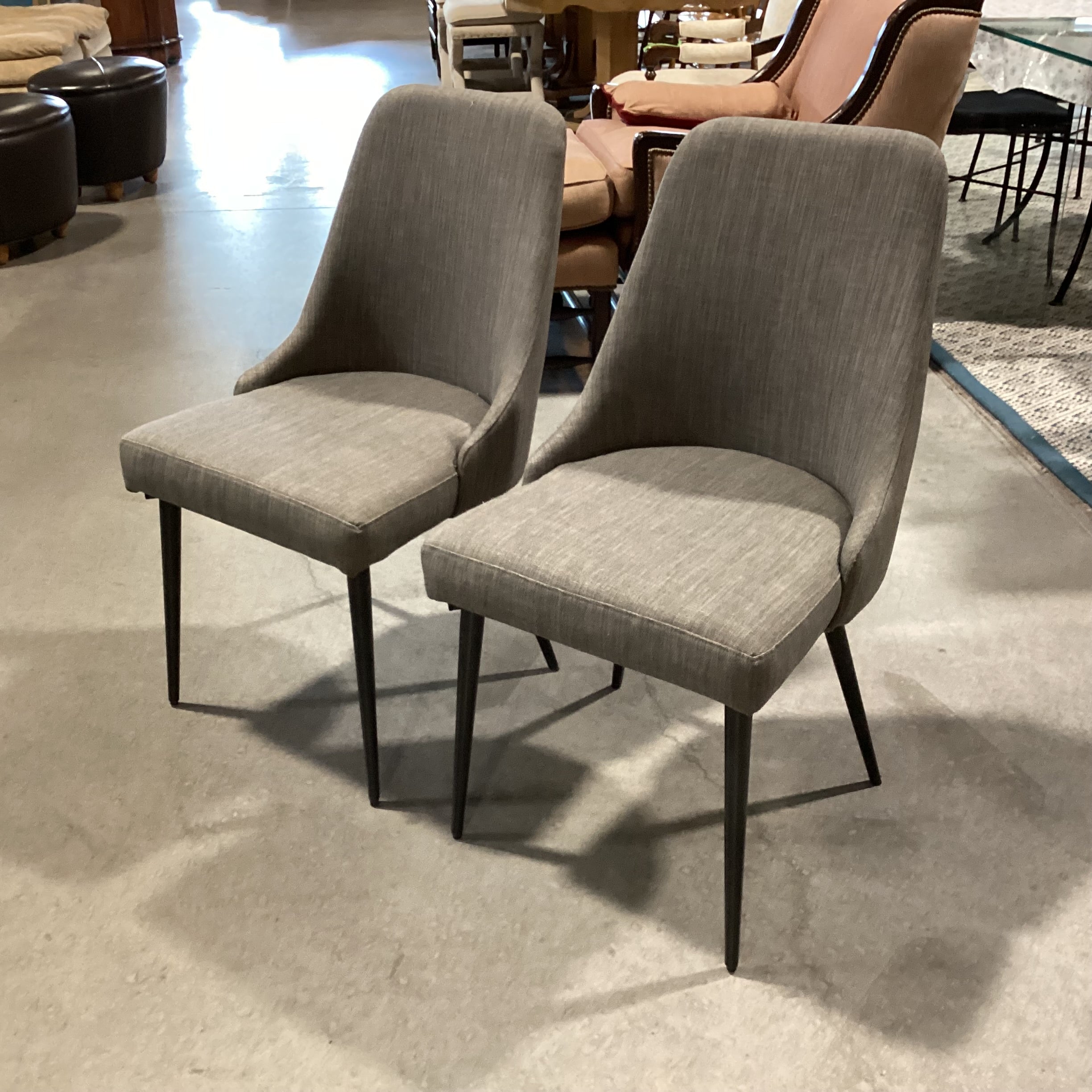 SET of 2 Ashley Mid Century Style Grey Woven & Metal Legs Dining Chairs 20"x 20"x 36"