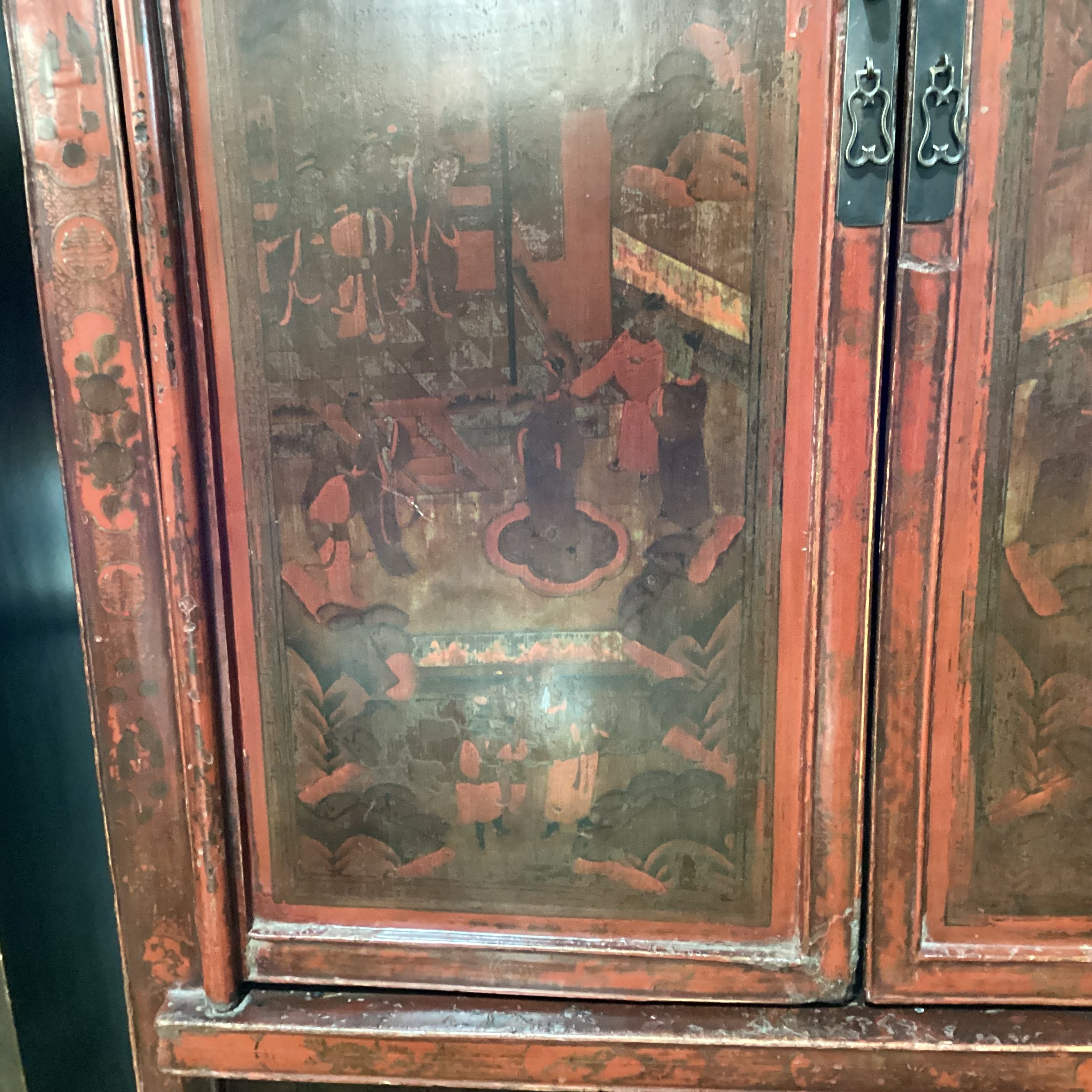 Antique Asian Red Lacquered 2 Door Armoire 45"x 23"x 77"