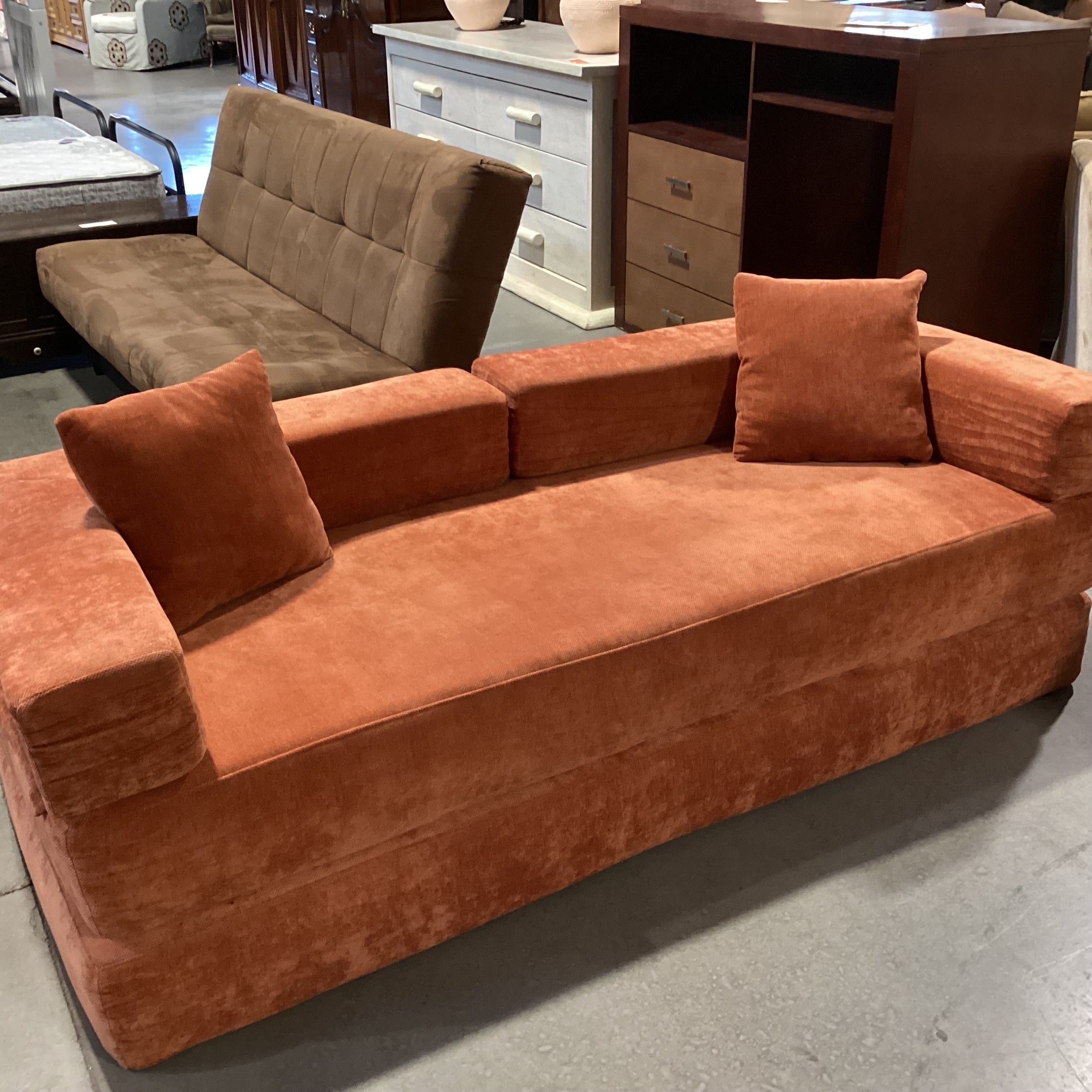 Burnt Orange Chenille Woven Convertible Sofa 81"x 32" to 65"x 26"
