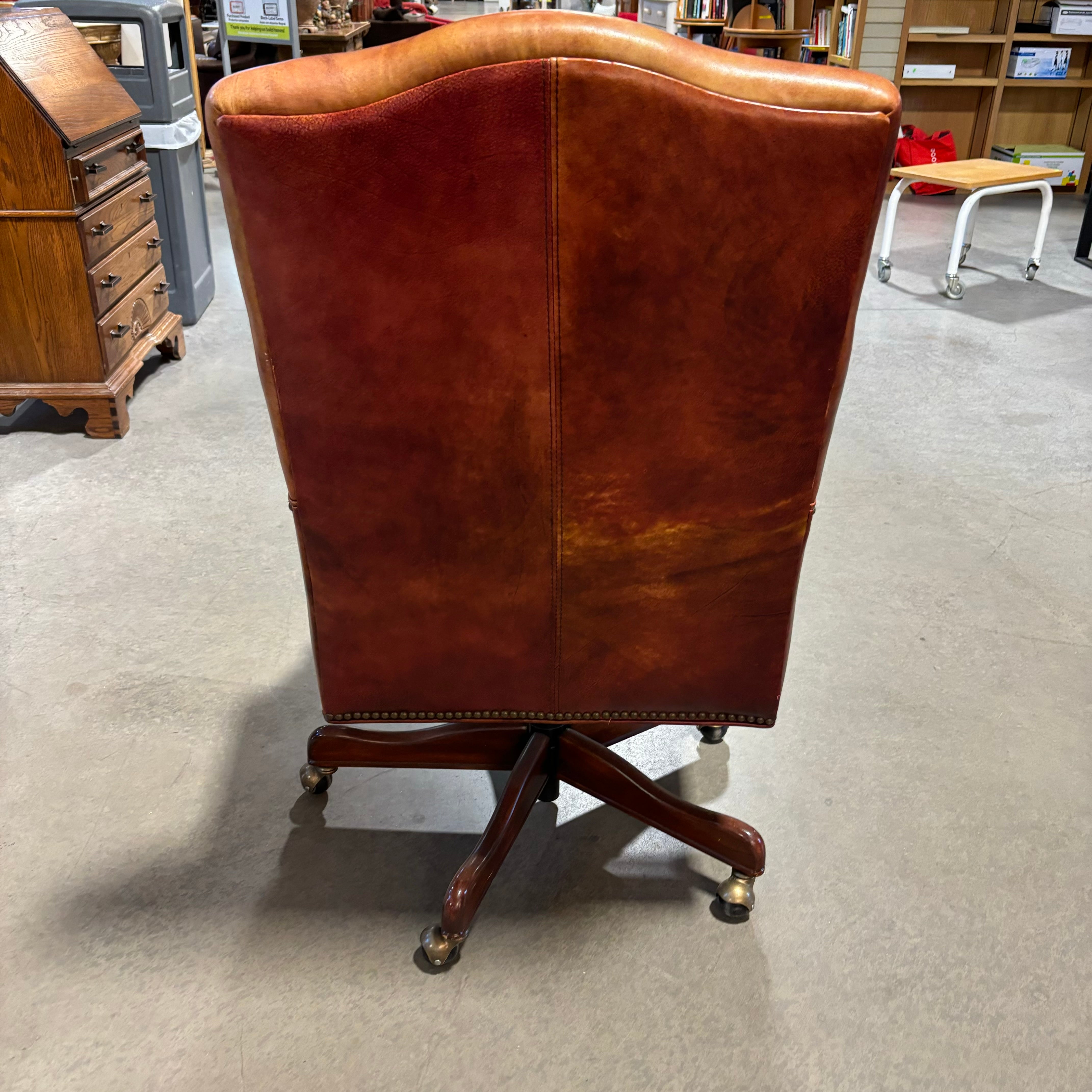 Hooker Furniture Rust Leather Nailhead with Dark Finished Wood Base Executive Office Chair 25"x 31"x 44"