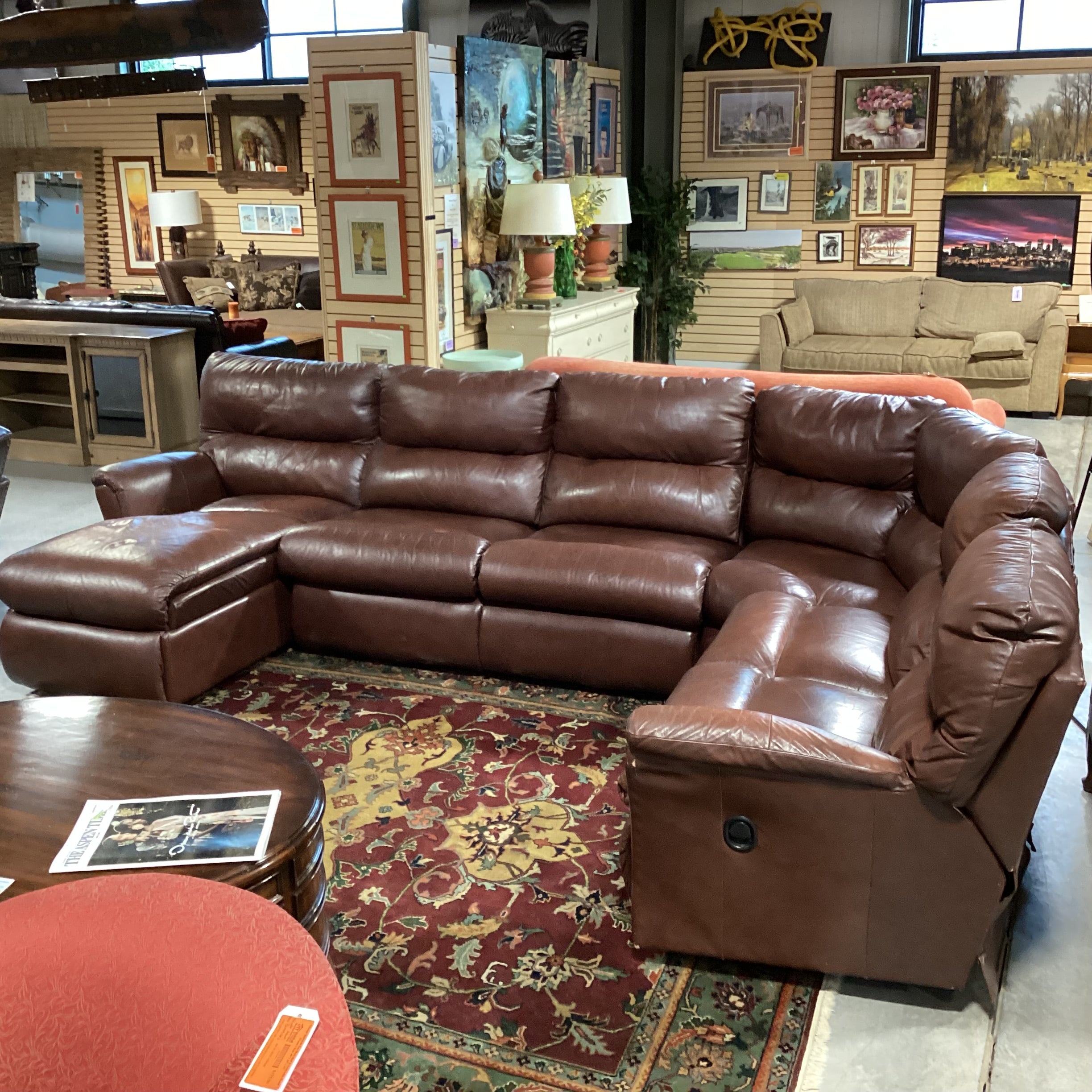 La-z Boy Brown Leather with End Recliners & Chaise 4pc Sectional 140"x 96"x 40"x 30"