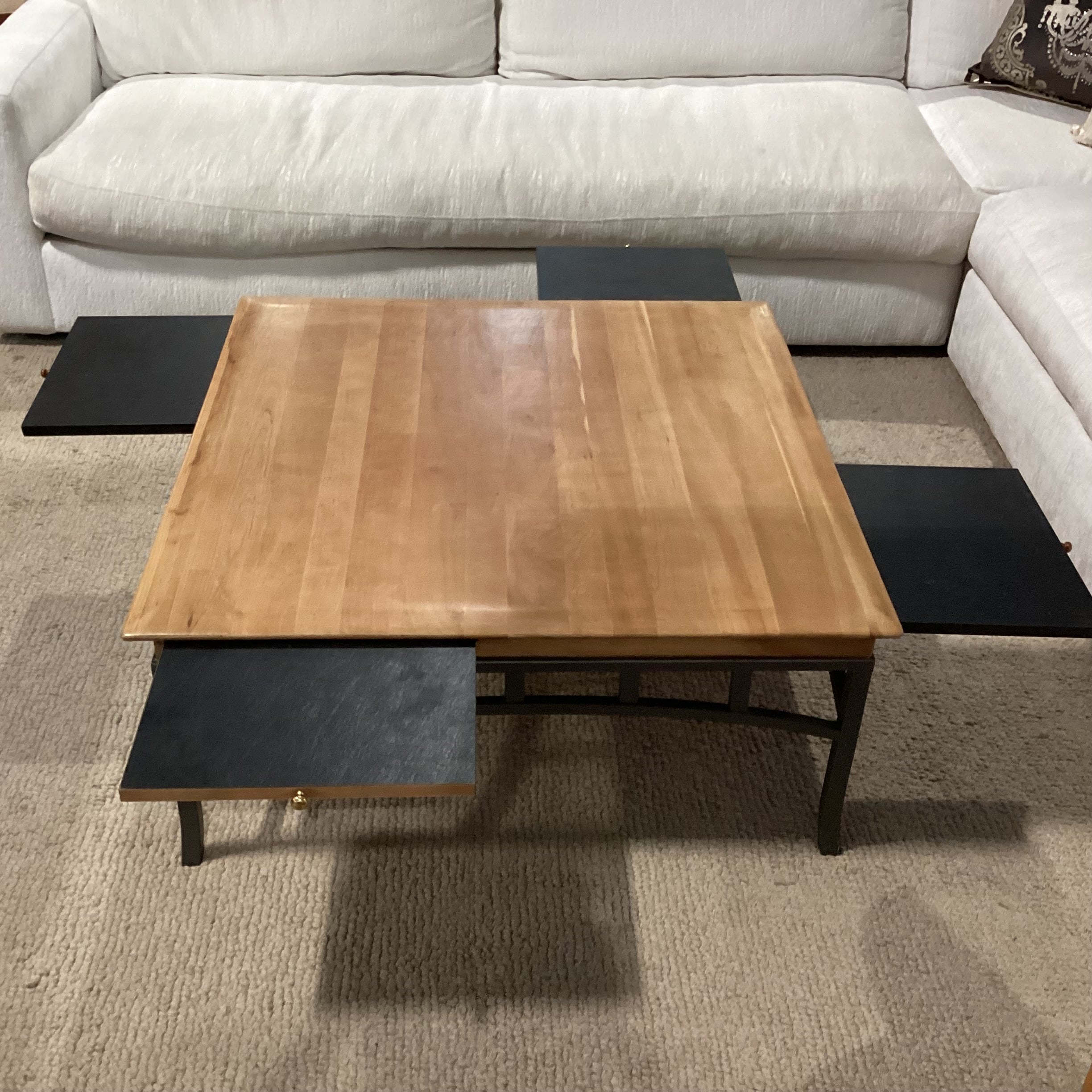 Wood & Metal with 4 Sided Pullout Top Coffee Table 38"x 38"x 17"