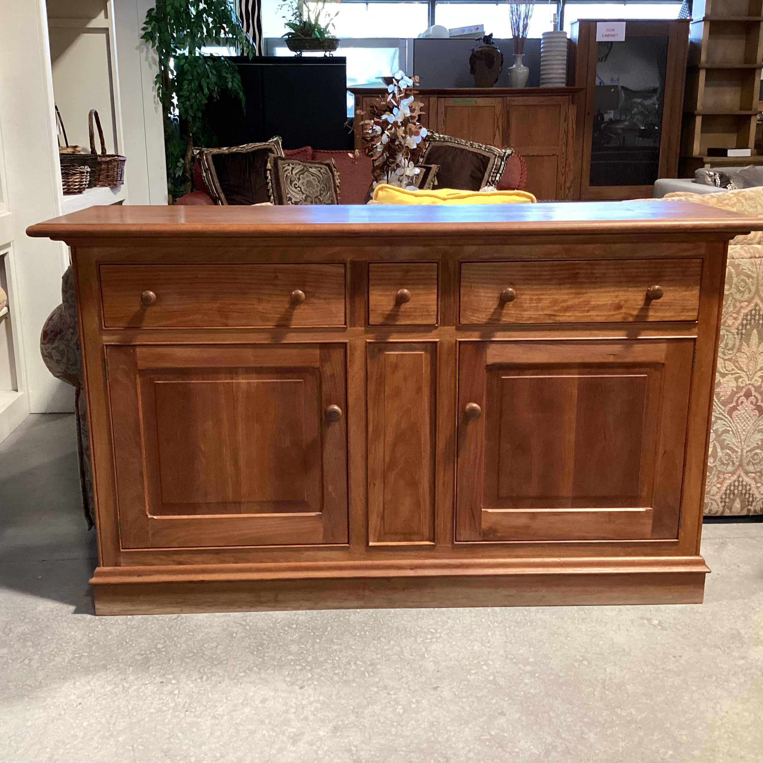 Solid Cherry 3 Drawer 2 Door with Shelves Sideboard Buffet 60"x 18"x 35.5"