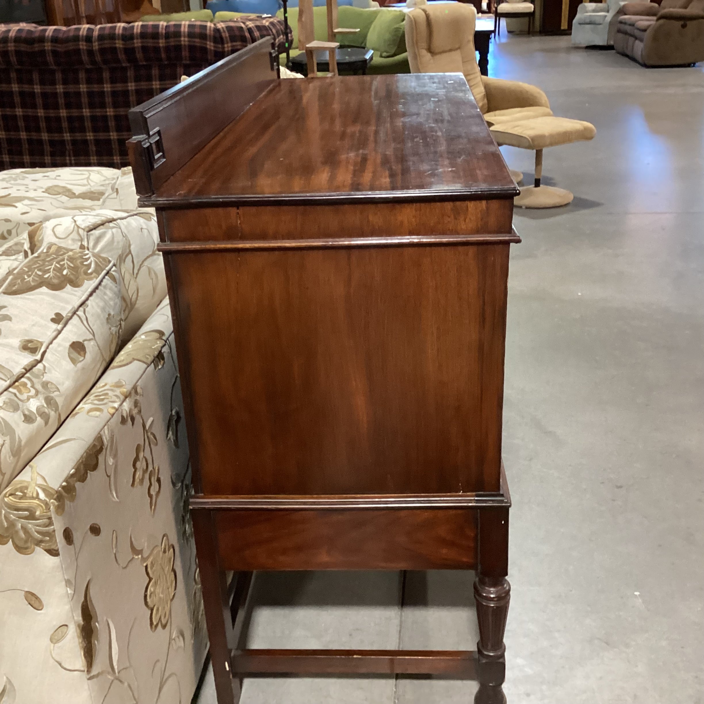 Antique Ribbon Mahogany with Ornate Molding Detail 2 Door Buffet Sideboard 53.5"x 21"x 42.5"