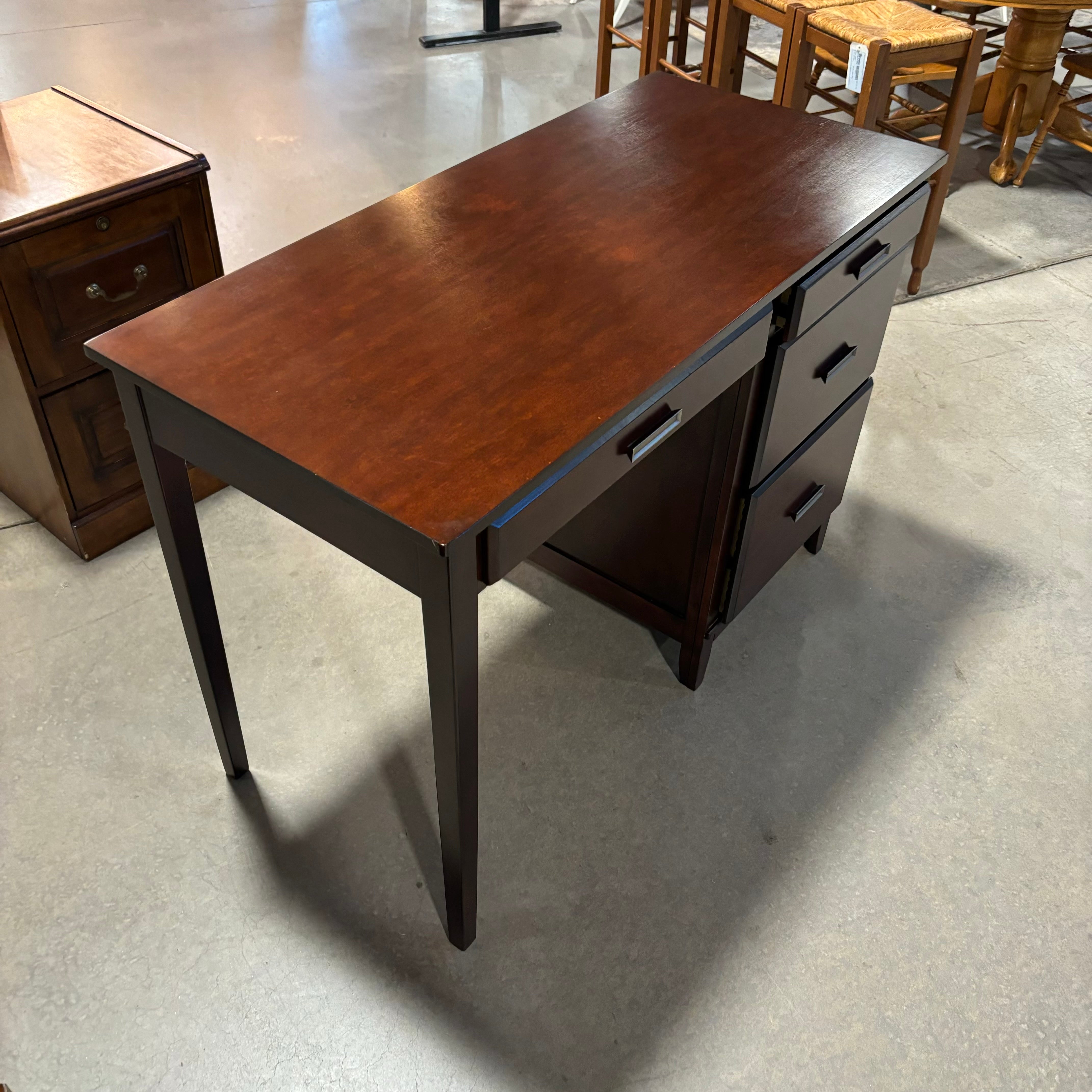 Dark Reddish Brown Finish Solid Wood 3 Drawer with Pullout Surface Desk 52"x 24"x 36"