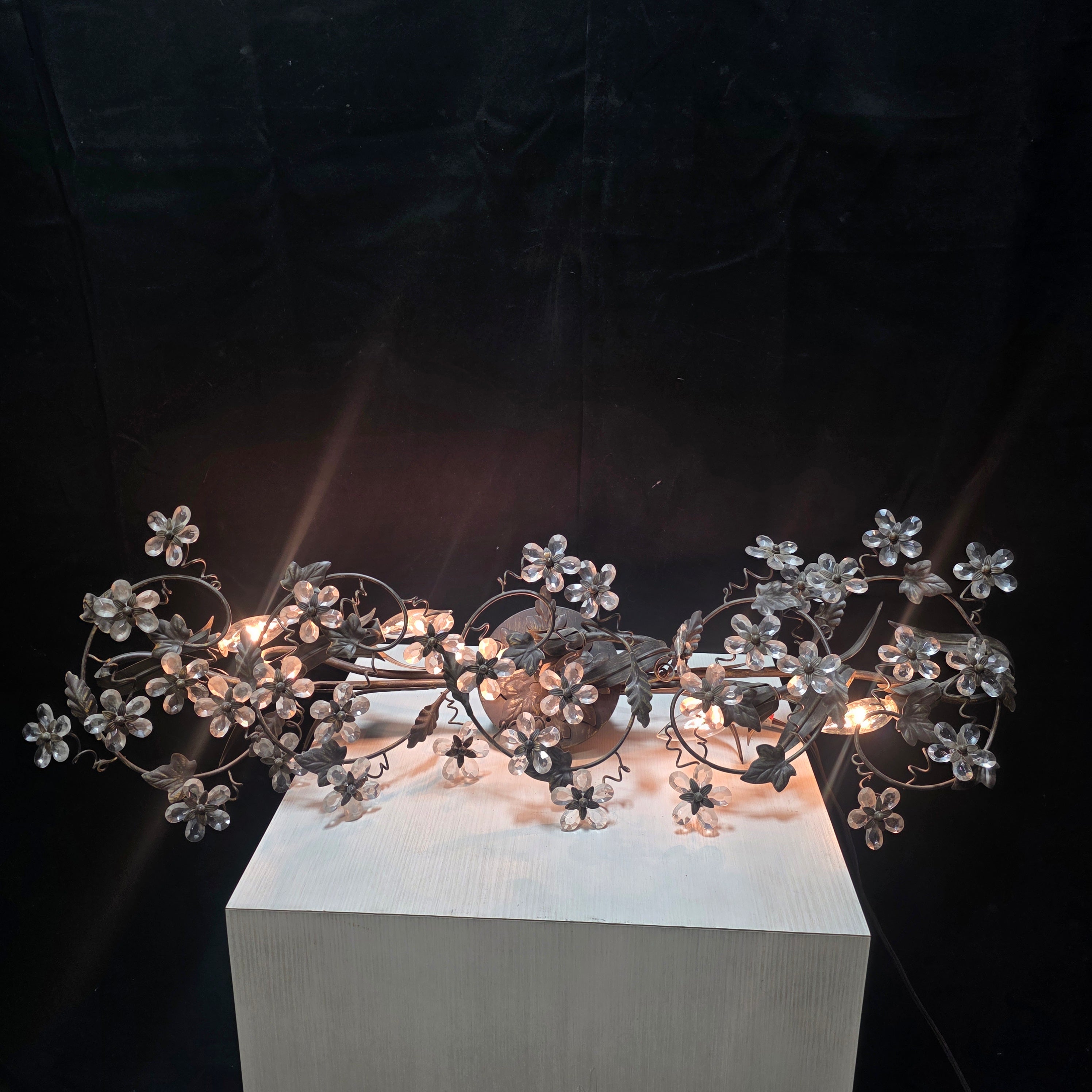 Glass Flower Steel Metal Vines and Leaves Light Wall Sconce 38"x8"x12"