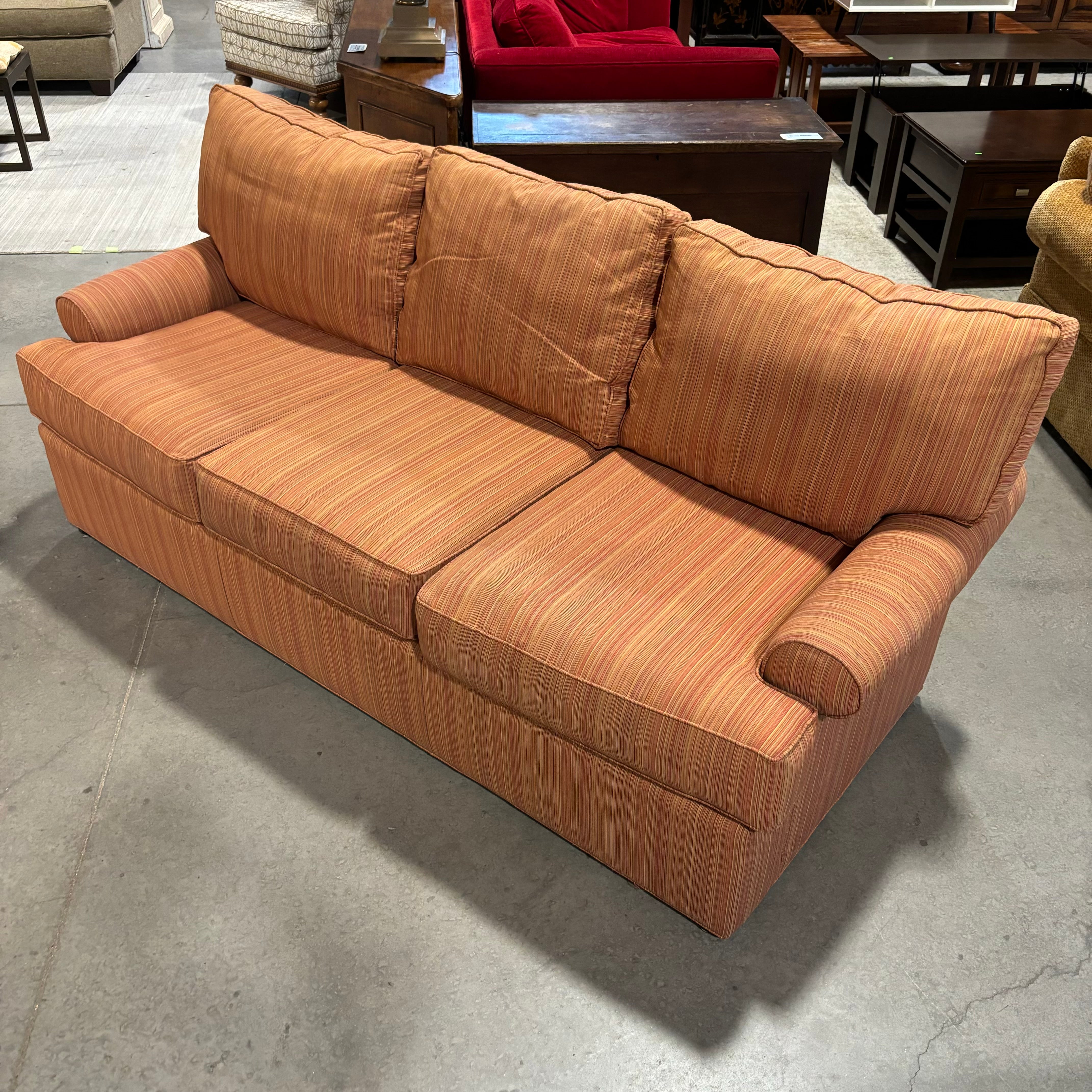 Thomasville Furniture Vintage Red Orange Green Multi Woven Sofa 84"x 40"x 29"