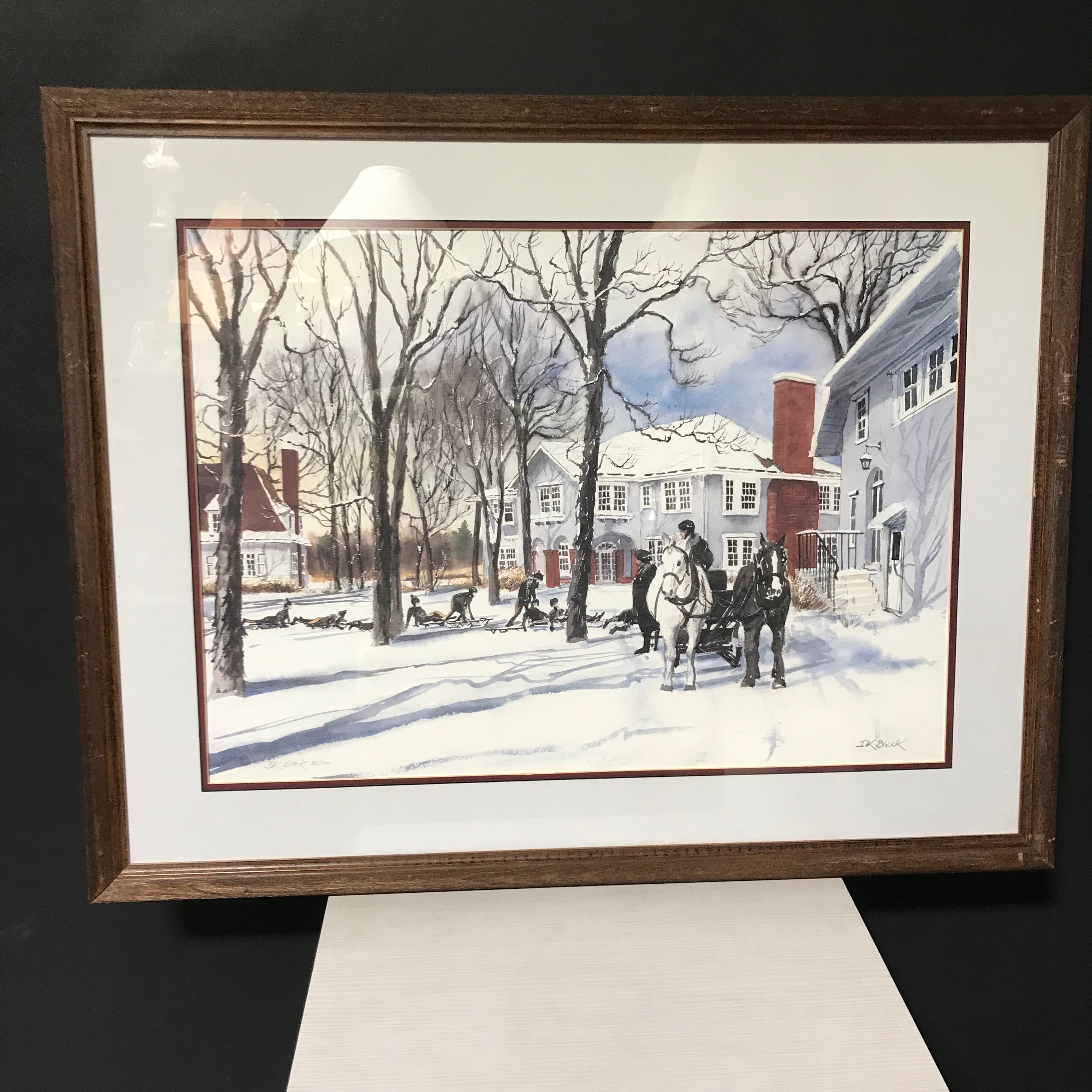 DK Bleck Children Riding Toboggans Signed And Framed Print 35/200 37.5" x 30" Wall Decor