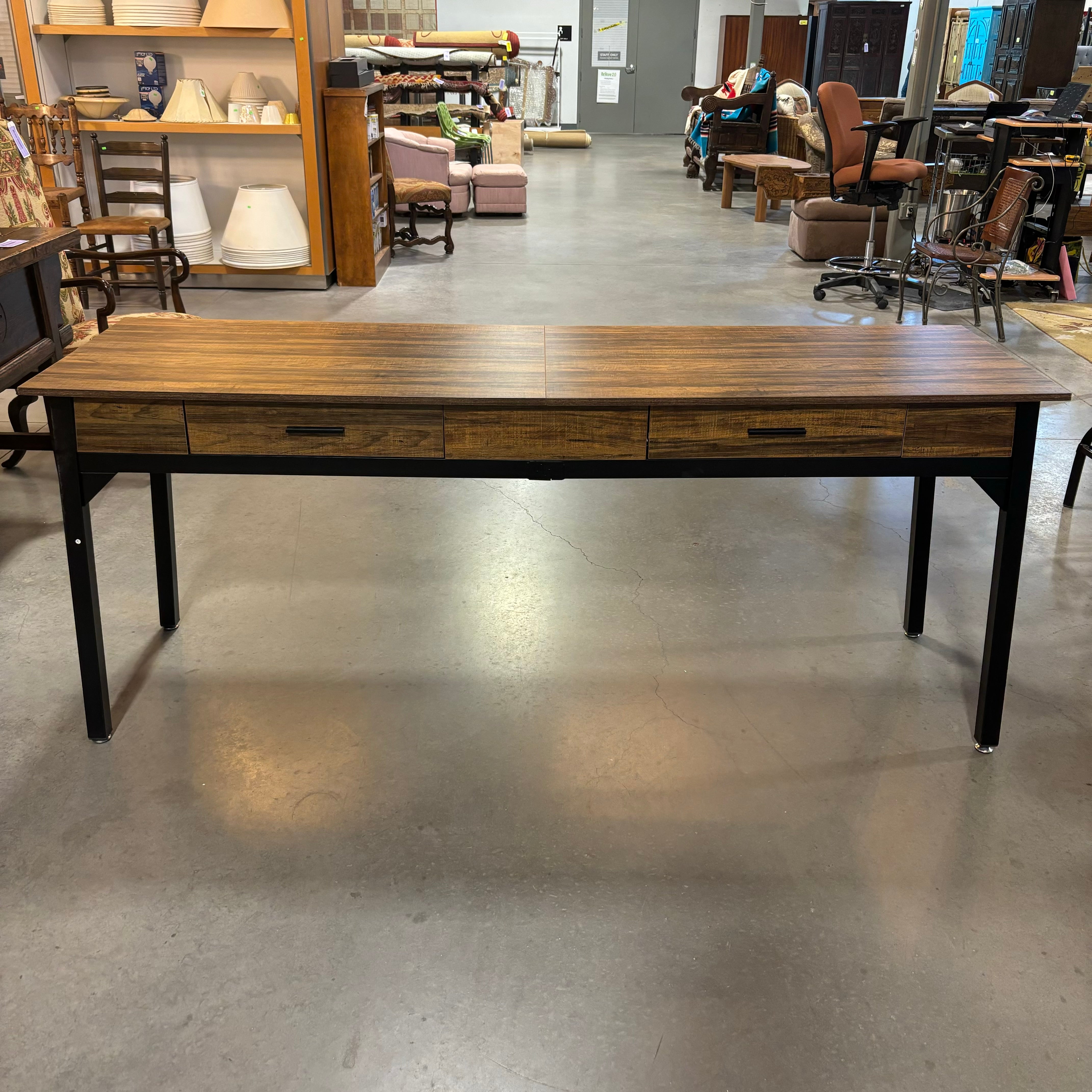 Dark Wood Style Laminate with Steel Legs 2 Drawer Desk 74"x 24"x 32"