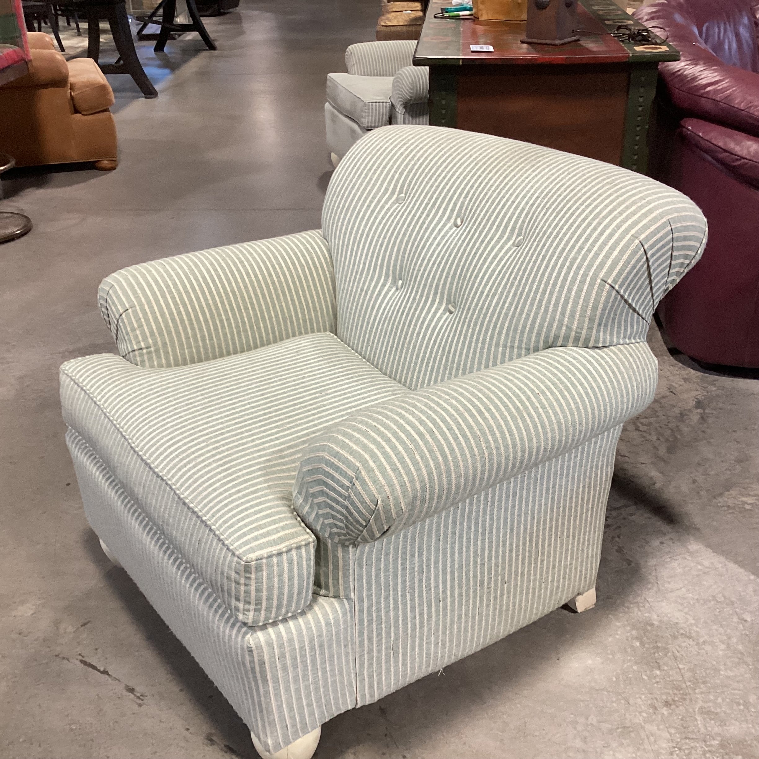 Cochrane Furniture Green & Ivory Woven Stripe Chair 39"x 39"x 33.5"