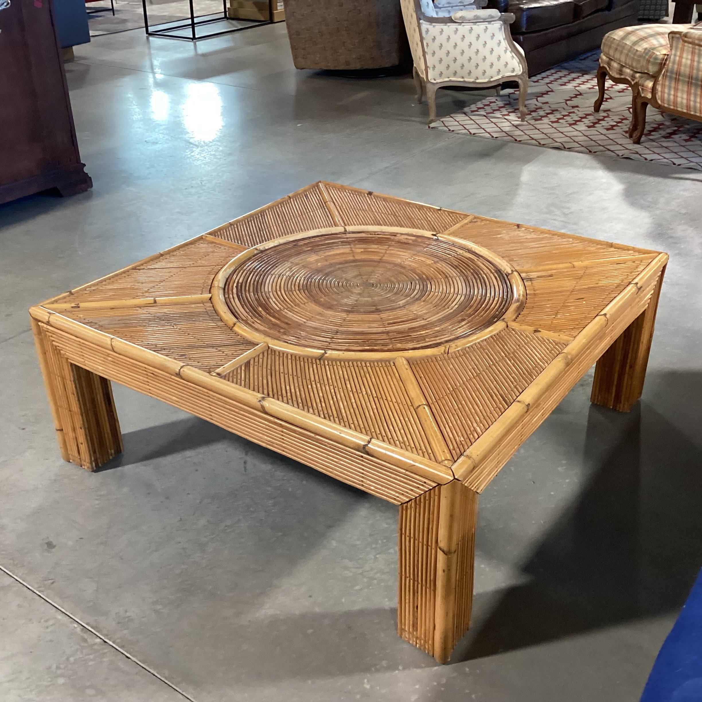 Ornate Bamboo Rattan Coffee Table 43"x 43"x 17"