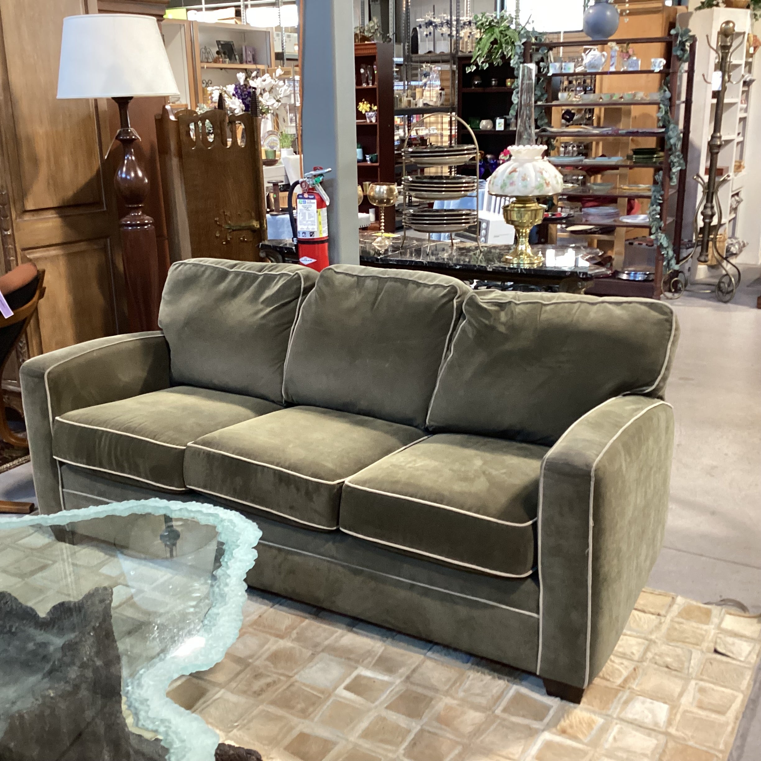 Flexsteel Olive Woven with Cream Piping Sofa 75"x 38"x 36"