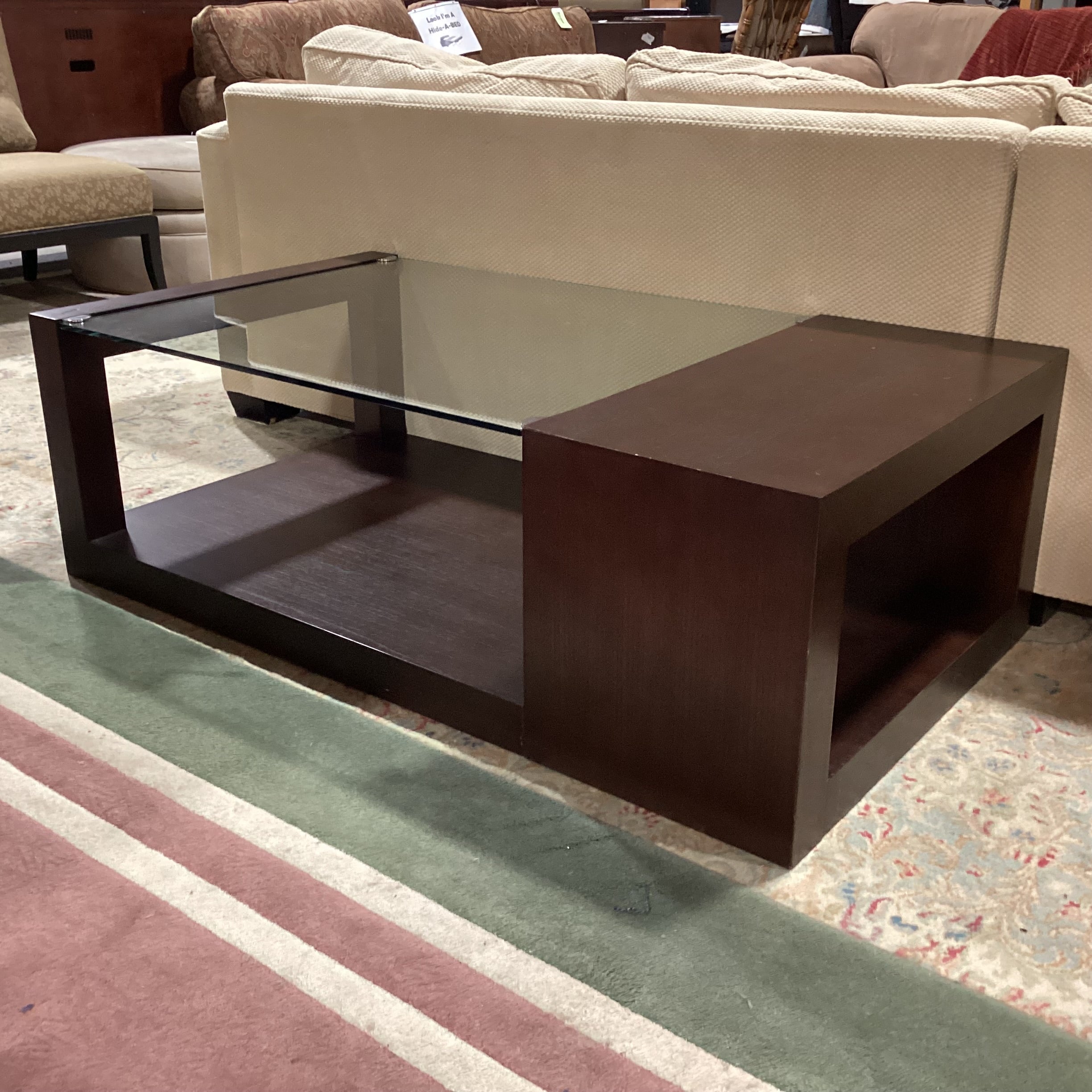 Dark Finish Wood & Glass Modern Coffee Table 54"x 30"x 18"