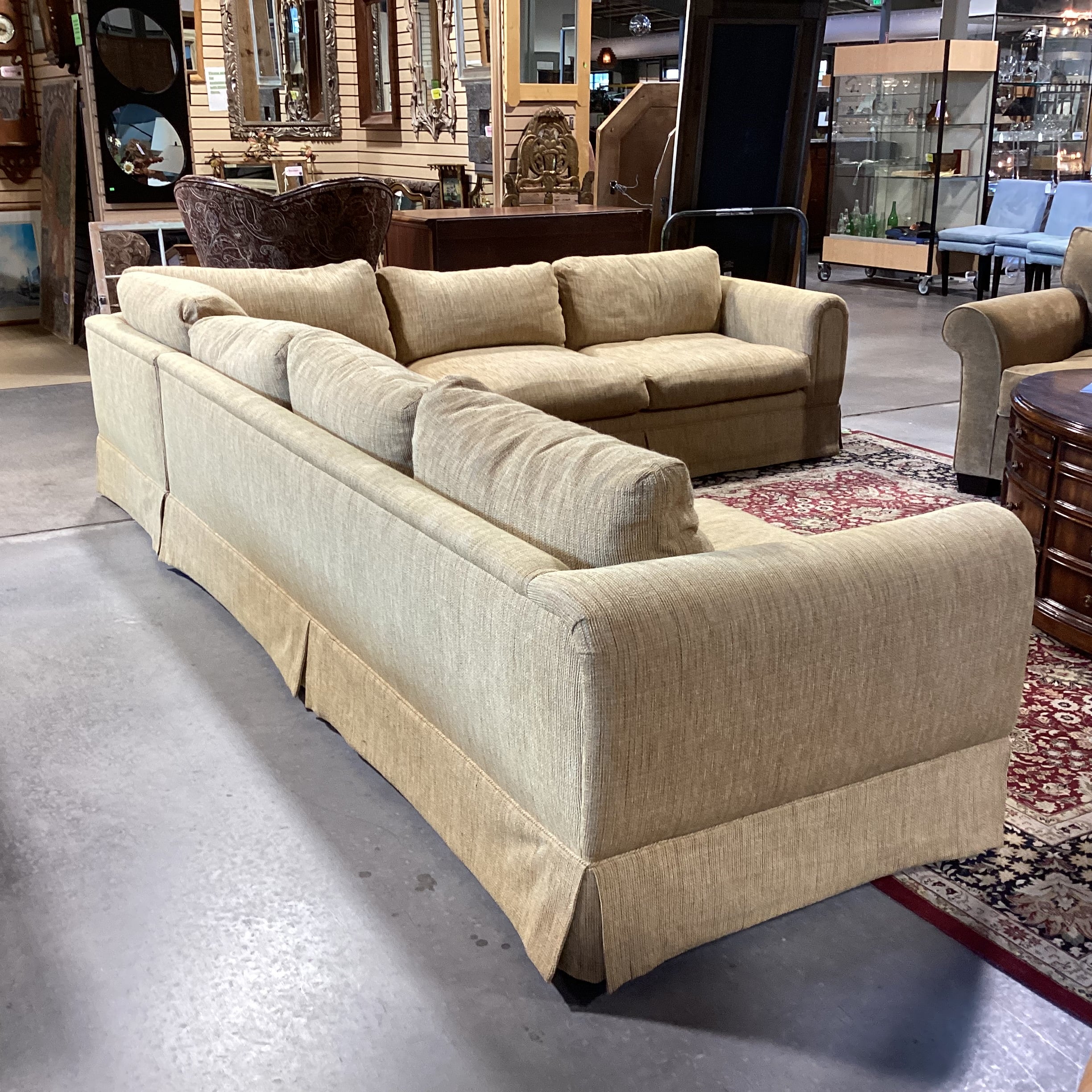 Custom Golden Wheat Woven Down Mix 2 Piece Sectional 132"x 106"x 36"x 27"