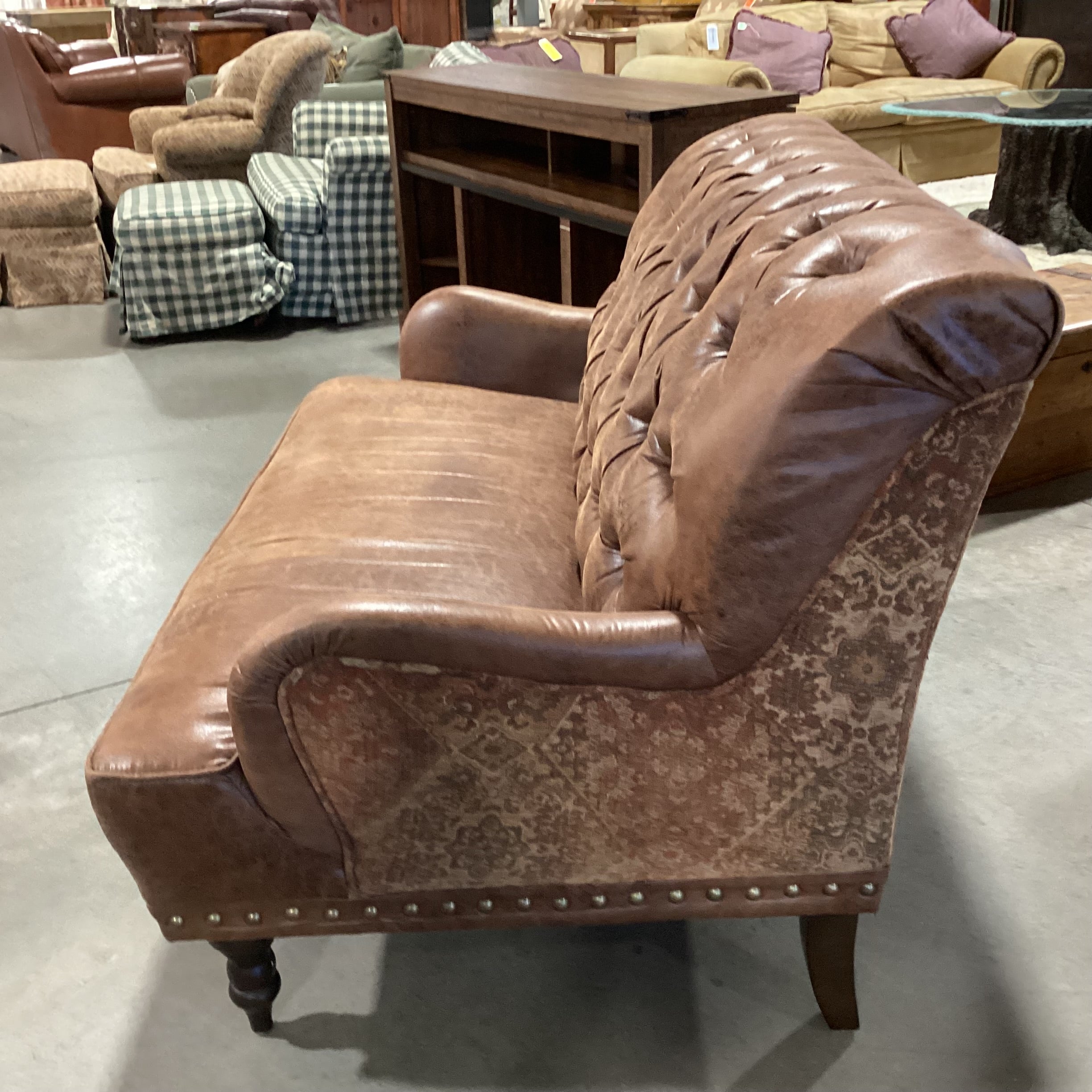 Pier 1 Imports Faux Leather Tufted Nail Head & Upholstery Love Seat Sofa 55"x 38"x 35"