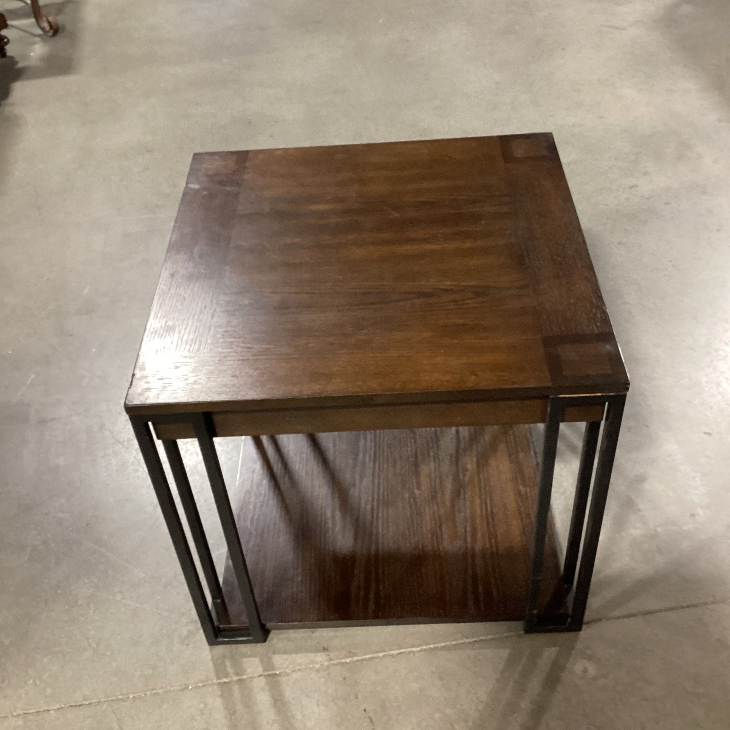 Dark Finish Wood and Metal with Bottom Shelf End Table 26"x 26"x 24"