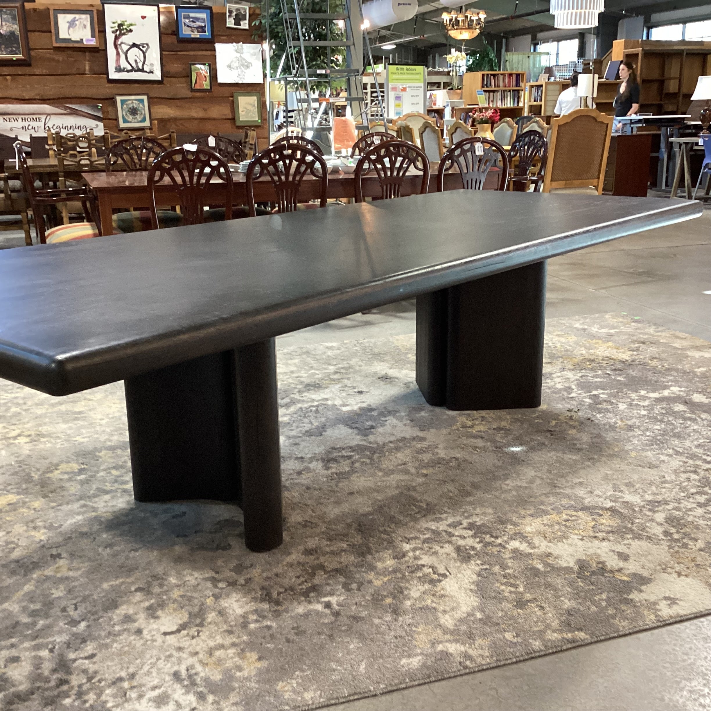 Four Hands Thomas Bina & Brazilian Designer Ronald Sasson Reclaimed French Oak Deep Espresso Finish Dining Table 118"x 47"x 30"