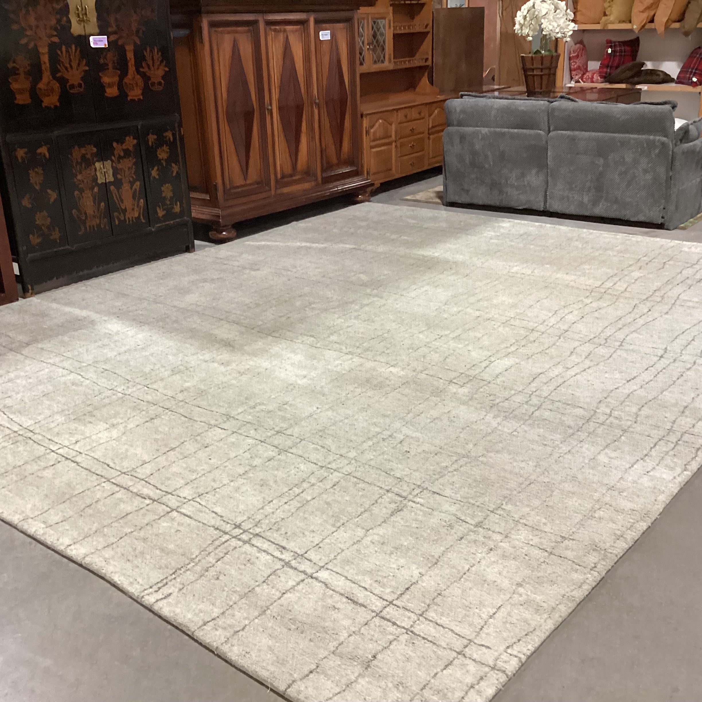 Cream & Grey Hand Woven Wool Rug 12'x 15'