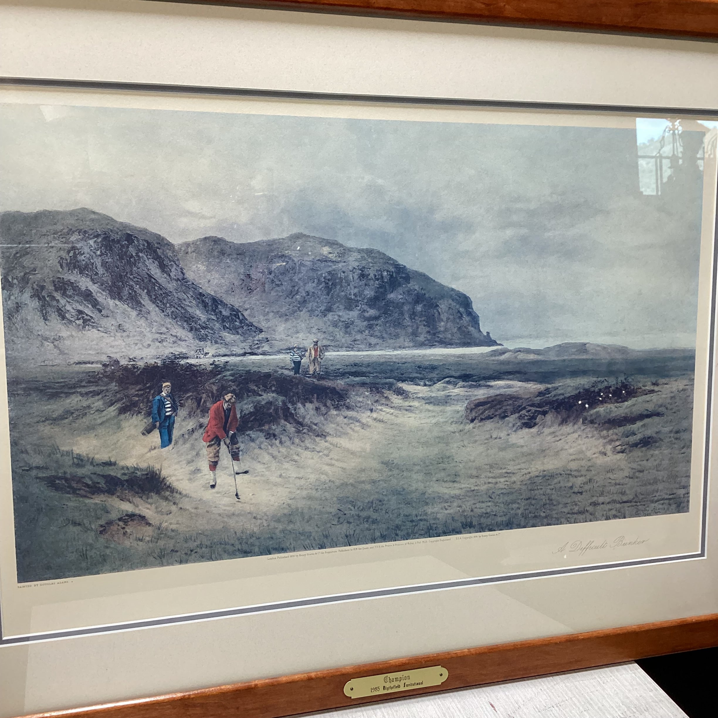 Vintage Douglas Adams "A Difficult Bunker" Framed Print With Plaque 23" x 30"