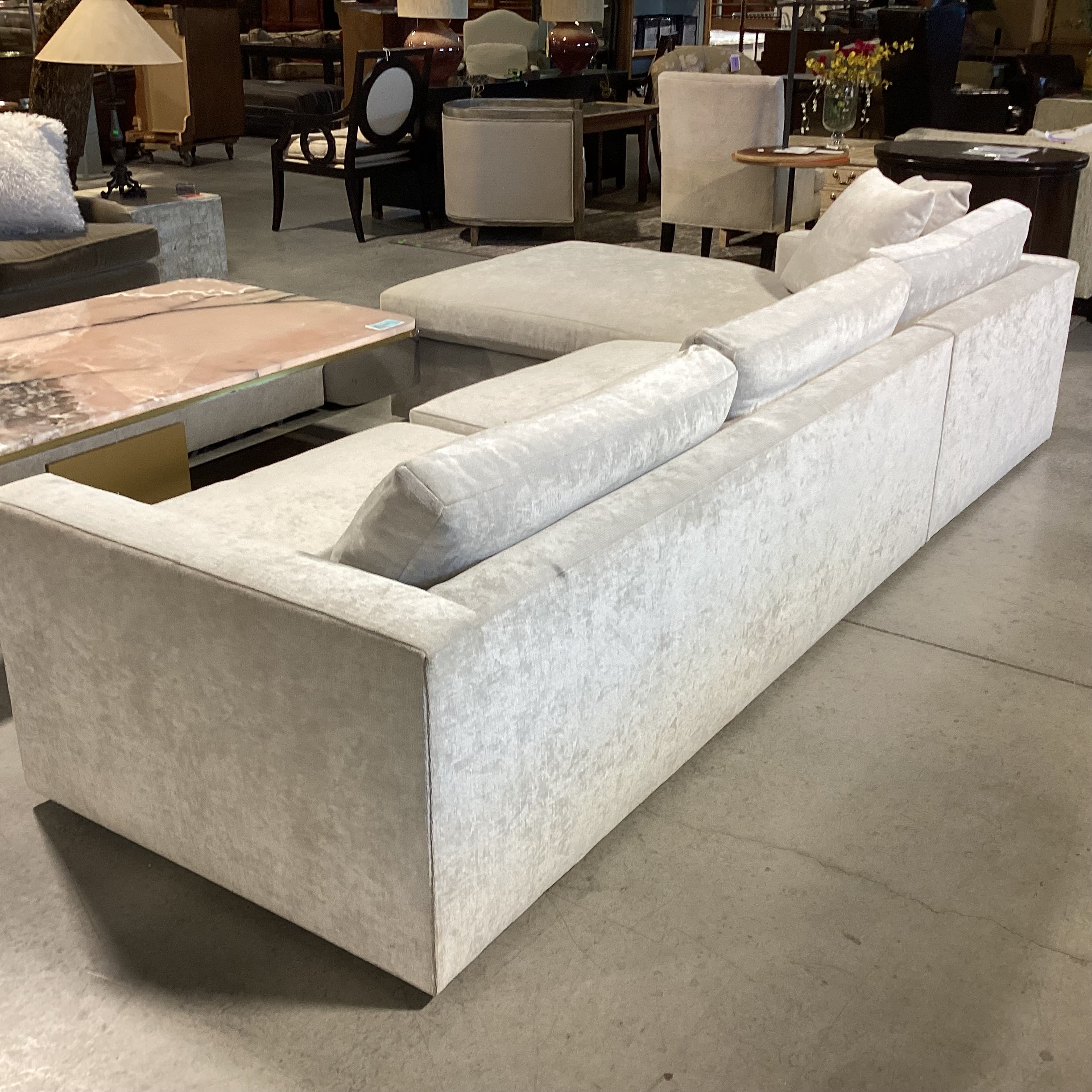 Henry Custom Upholstery Silver Dove Grey Velvet 2 Piece Modern Sectional 121"x 74"x 37"x 24"