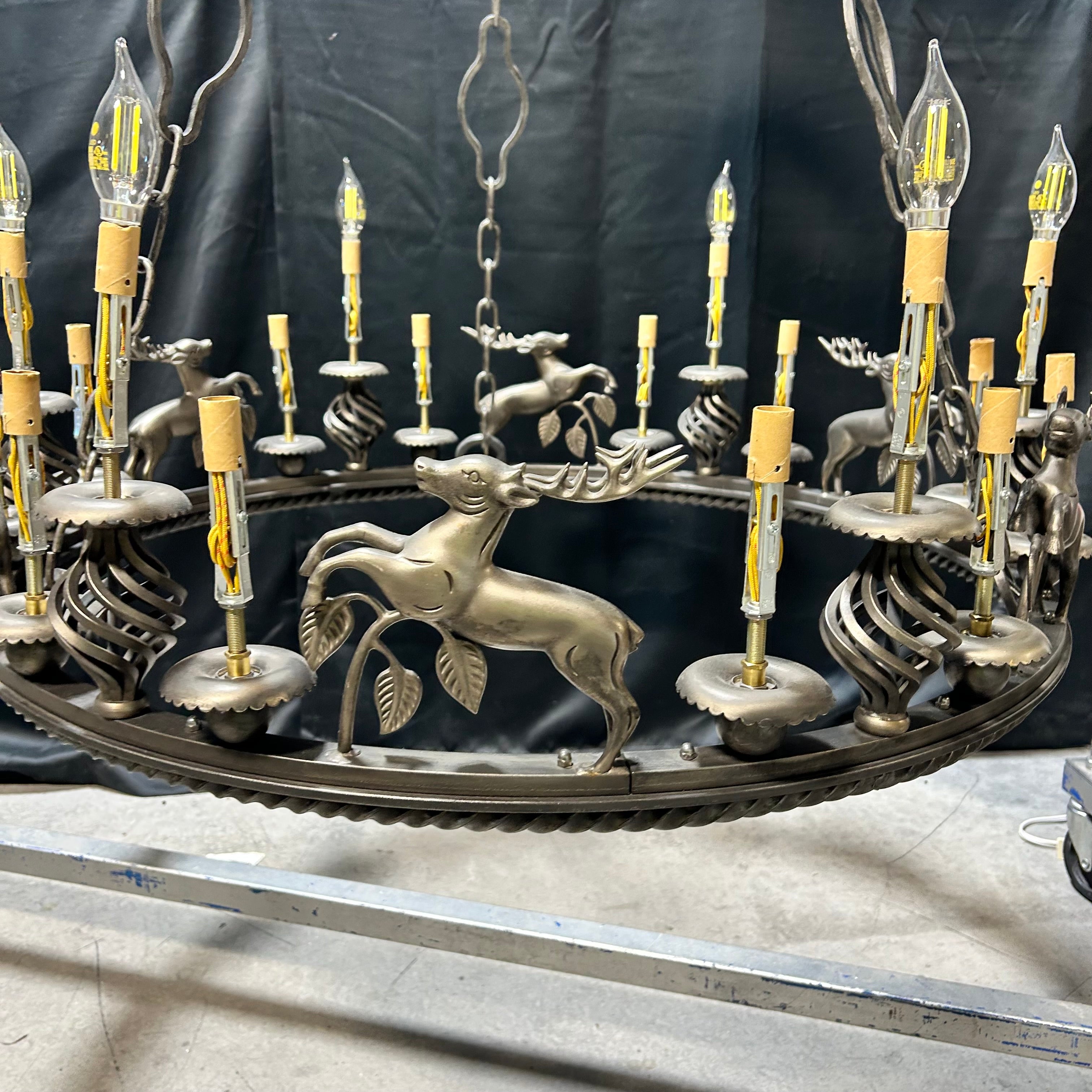 Vintage Custom-Made Leaping Stag 18 Light Chandelier 36"x 44"